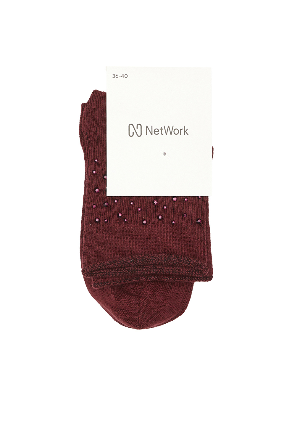 Bordo Taş Detaylı Kadın Çorap