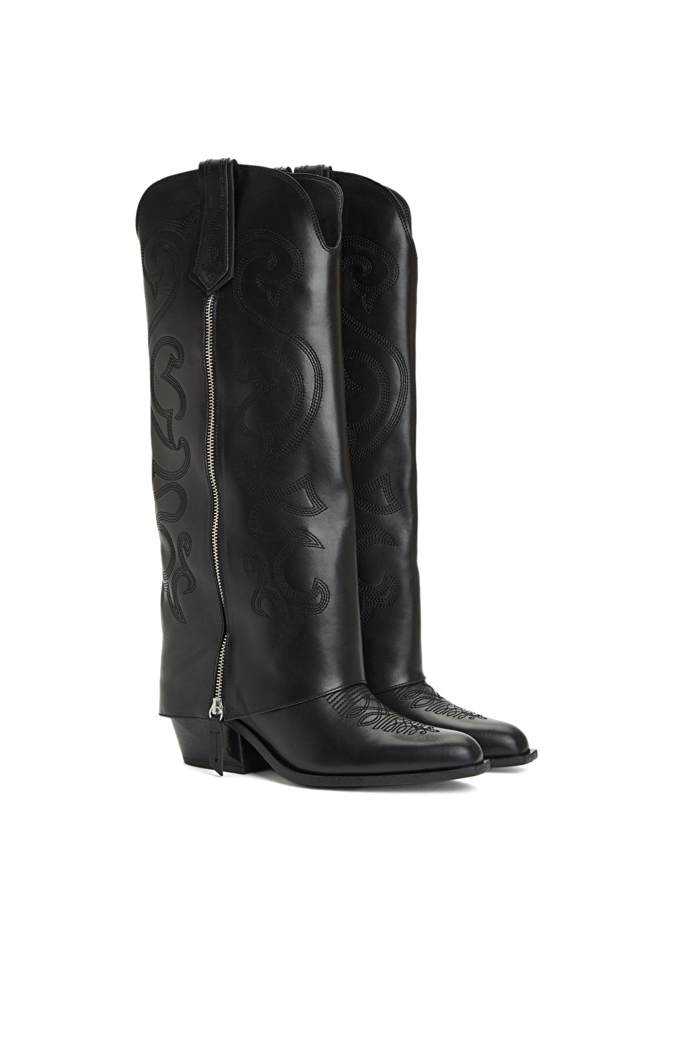 Siyah Desenli Kadın Deri Çizme