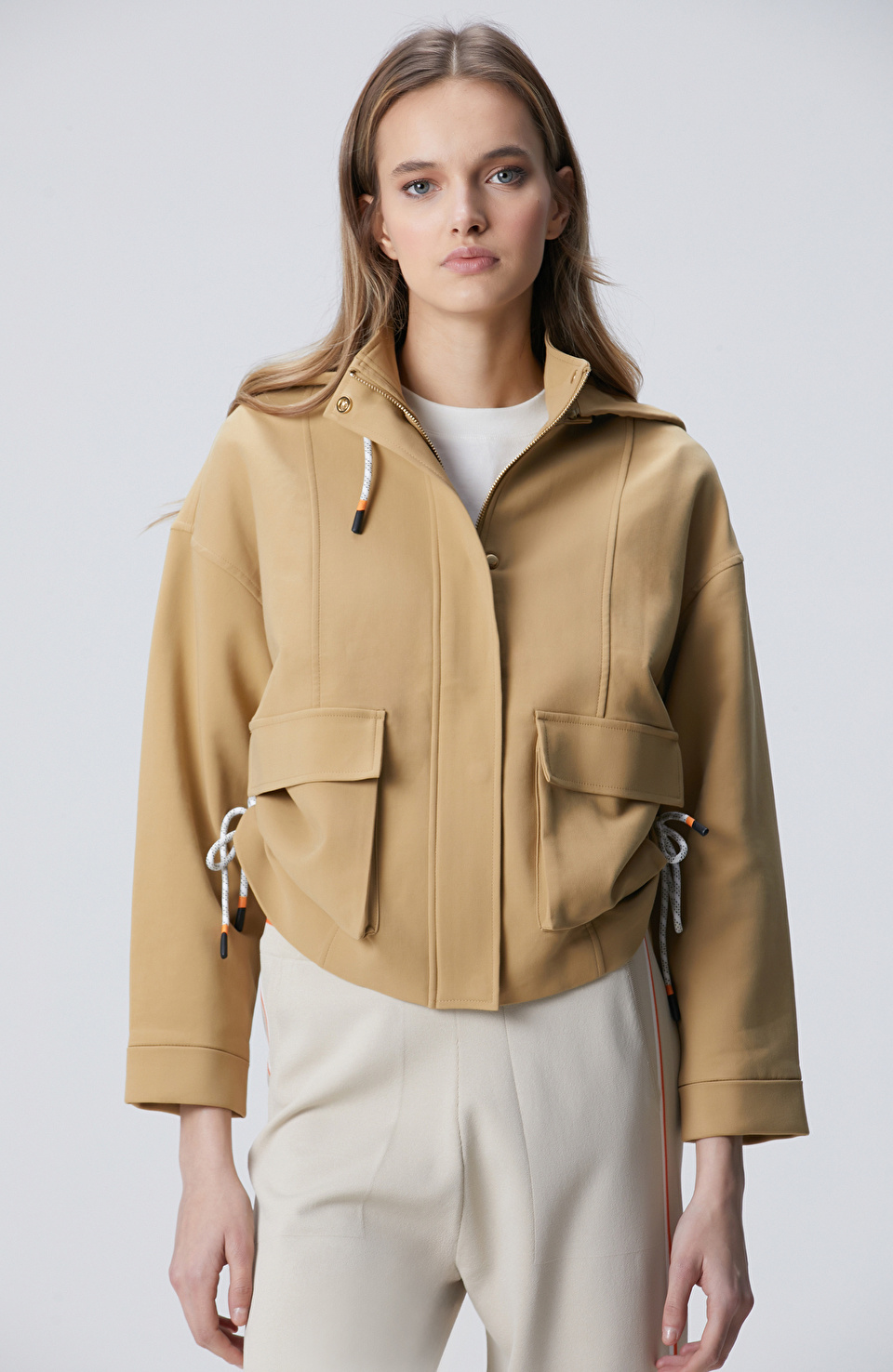 N-Tech Bej Yan Dikiş İp Detaylı Mont