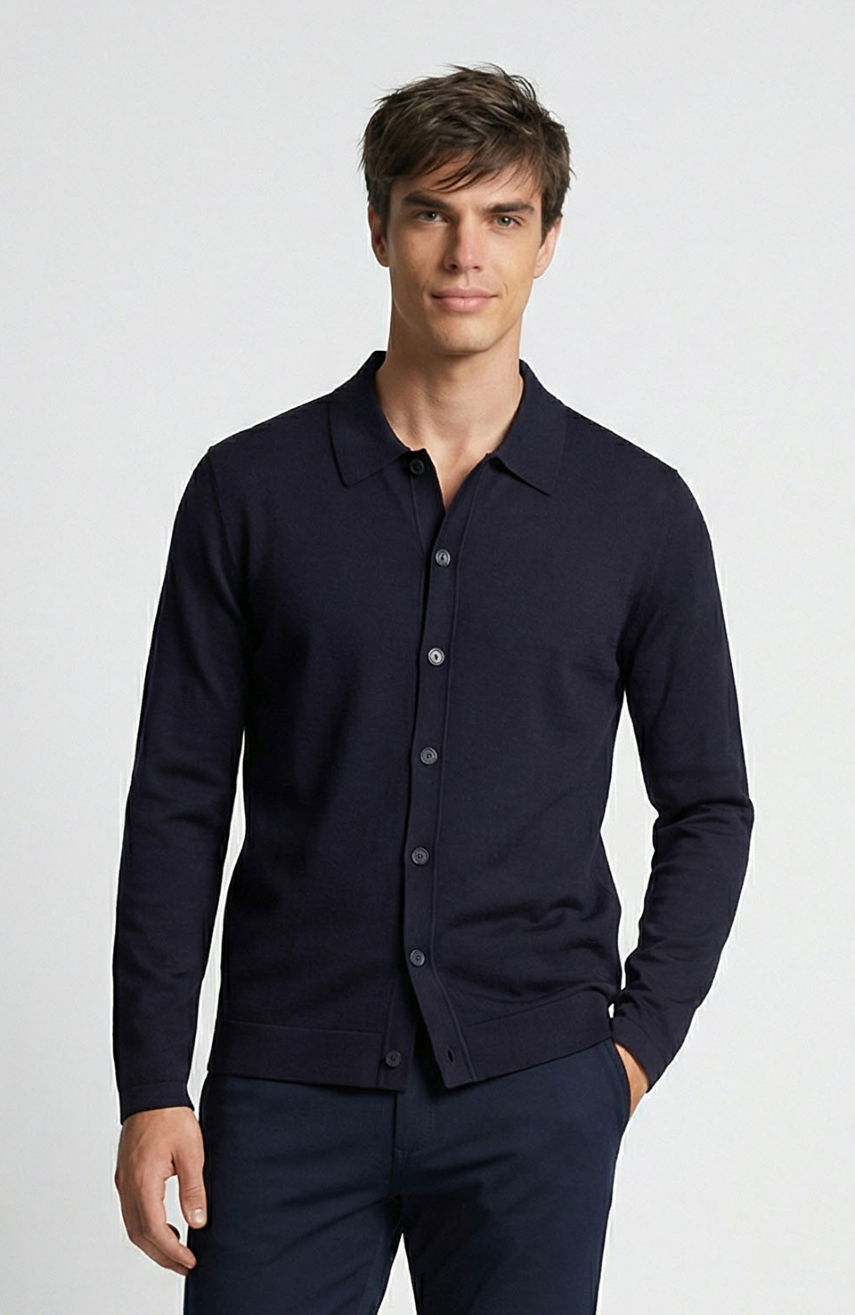 Limited Lacivert İpek Karışımlı Triko Gömlek