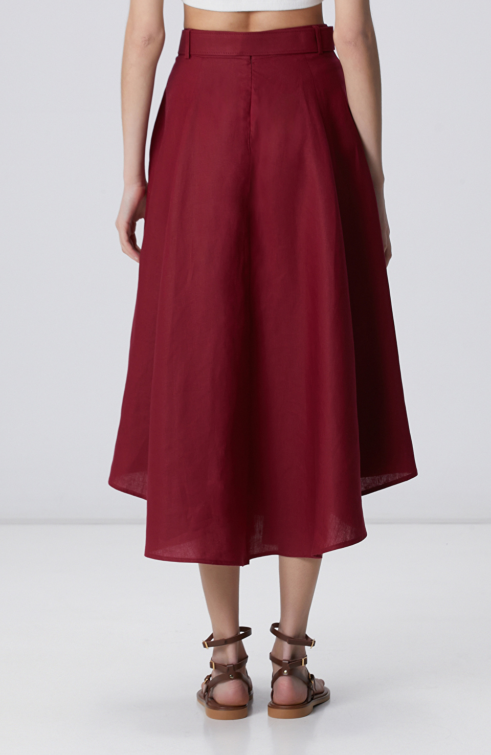 Vişne Keten Maksi Etek