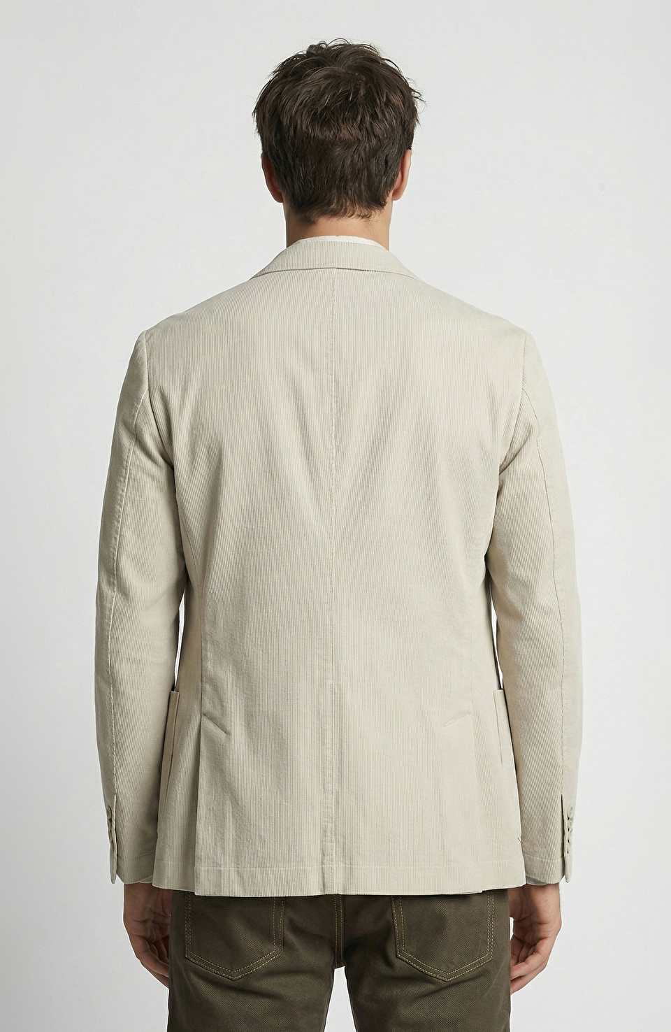 Bej Mono Yaka Diyagonal Örme Ceket