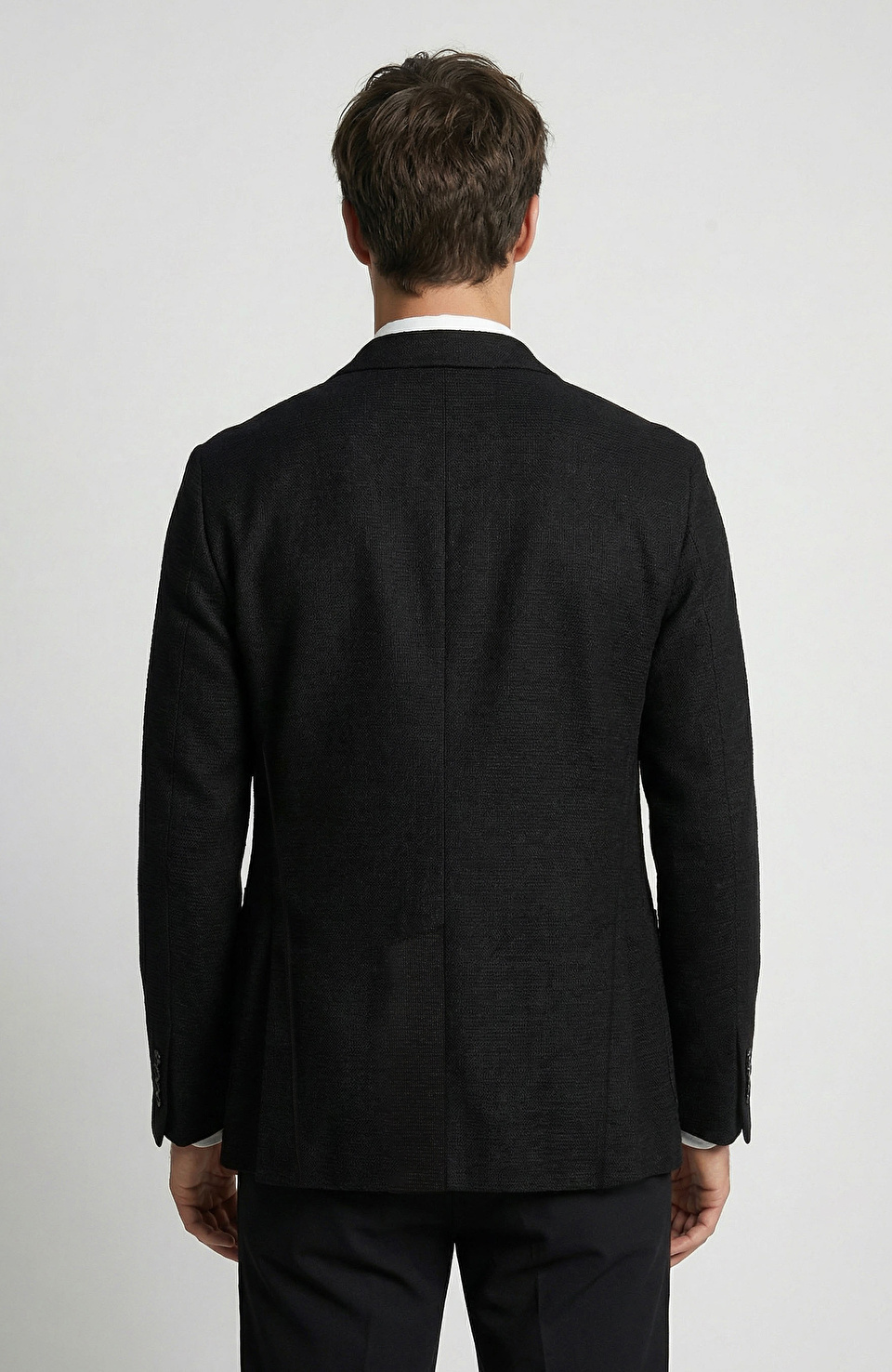 Siyah Keten Karışımlı Örme Ceket