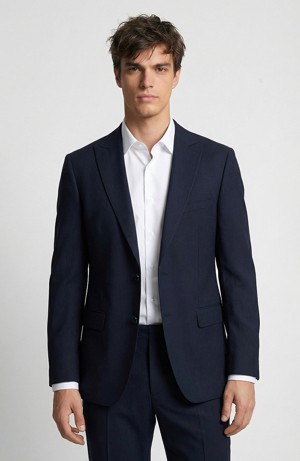 Lacivert Çizgili Takım Elbise