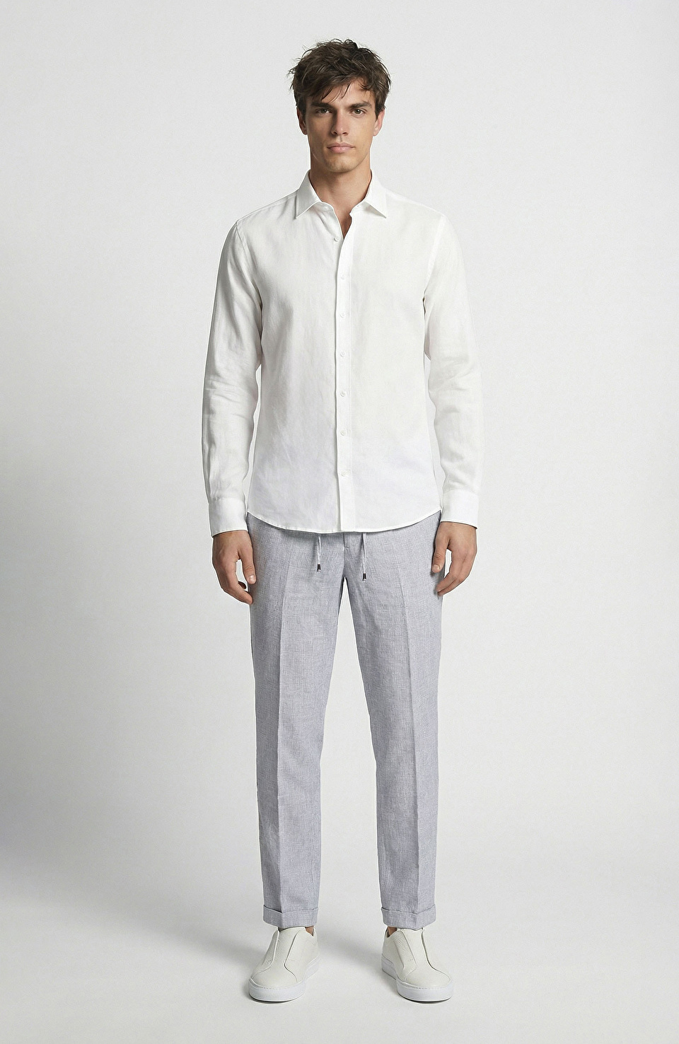 Koyu Mavi Keten Dokuma Pantolon