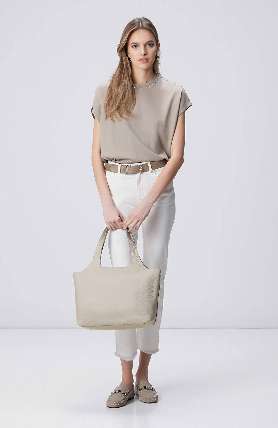 Krem Kadın Deri Çanta