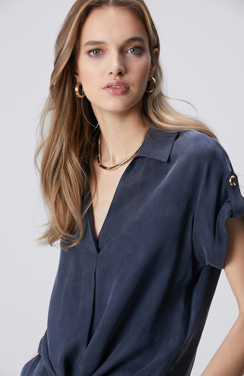 Lacivert Cupro Bluz