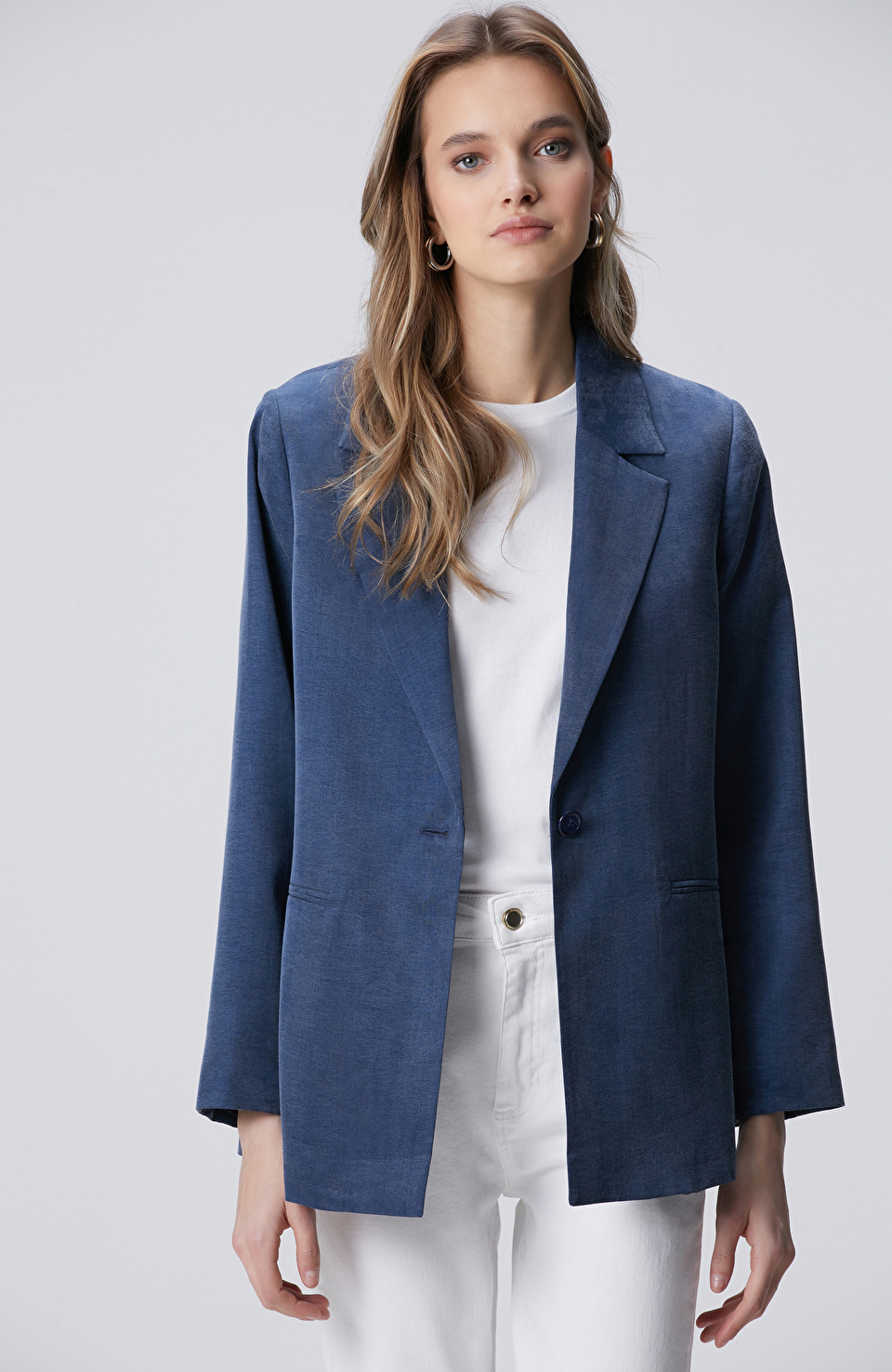 İndigo Yarım Astarlı Ceket