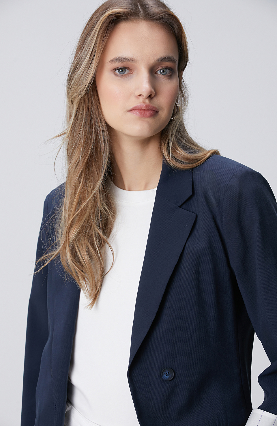 Lacivert Açık Kruvaze Kol Ucu Desen Astarlı Ceket