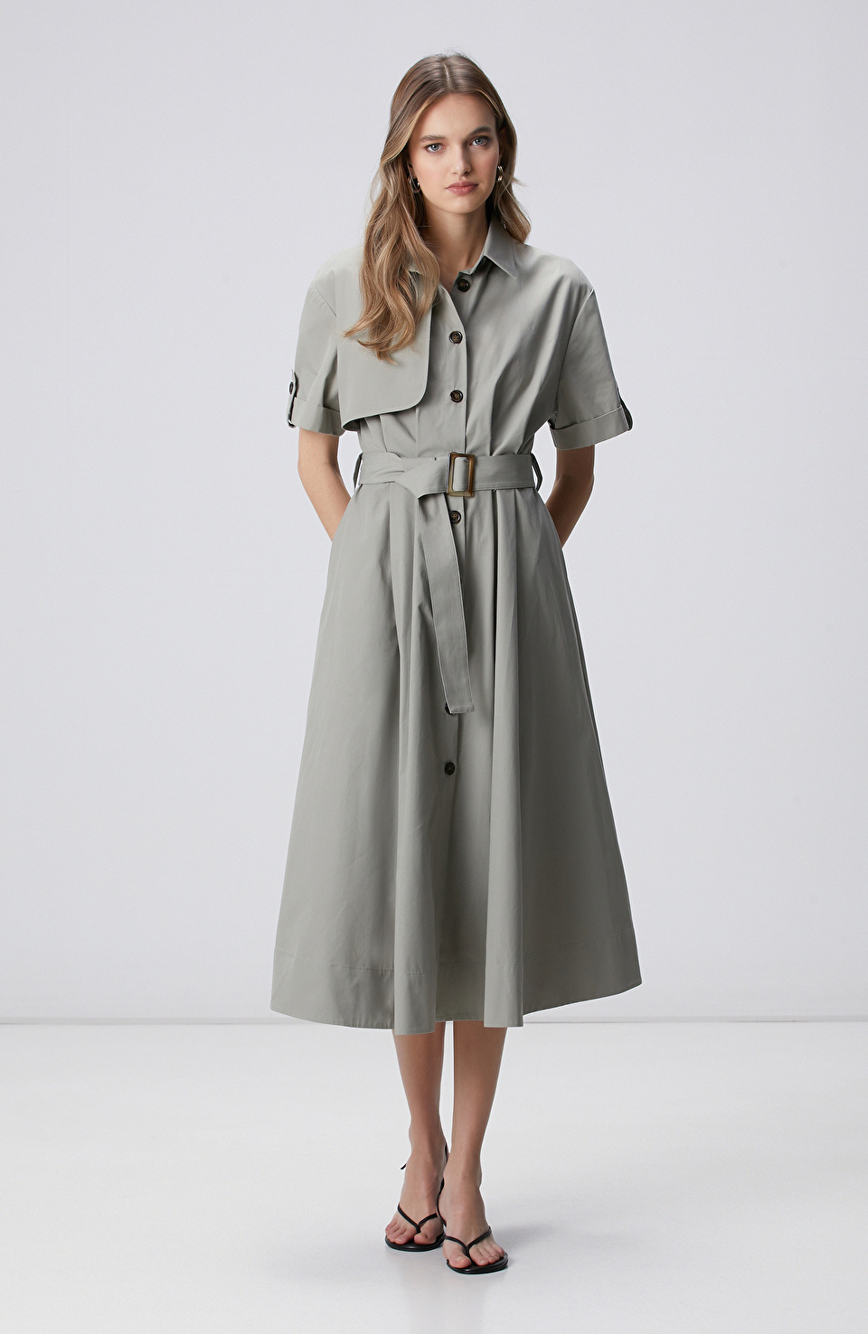Açık Haki Midi Elbise