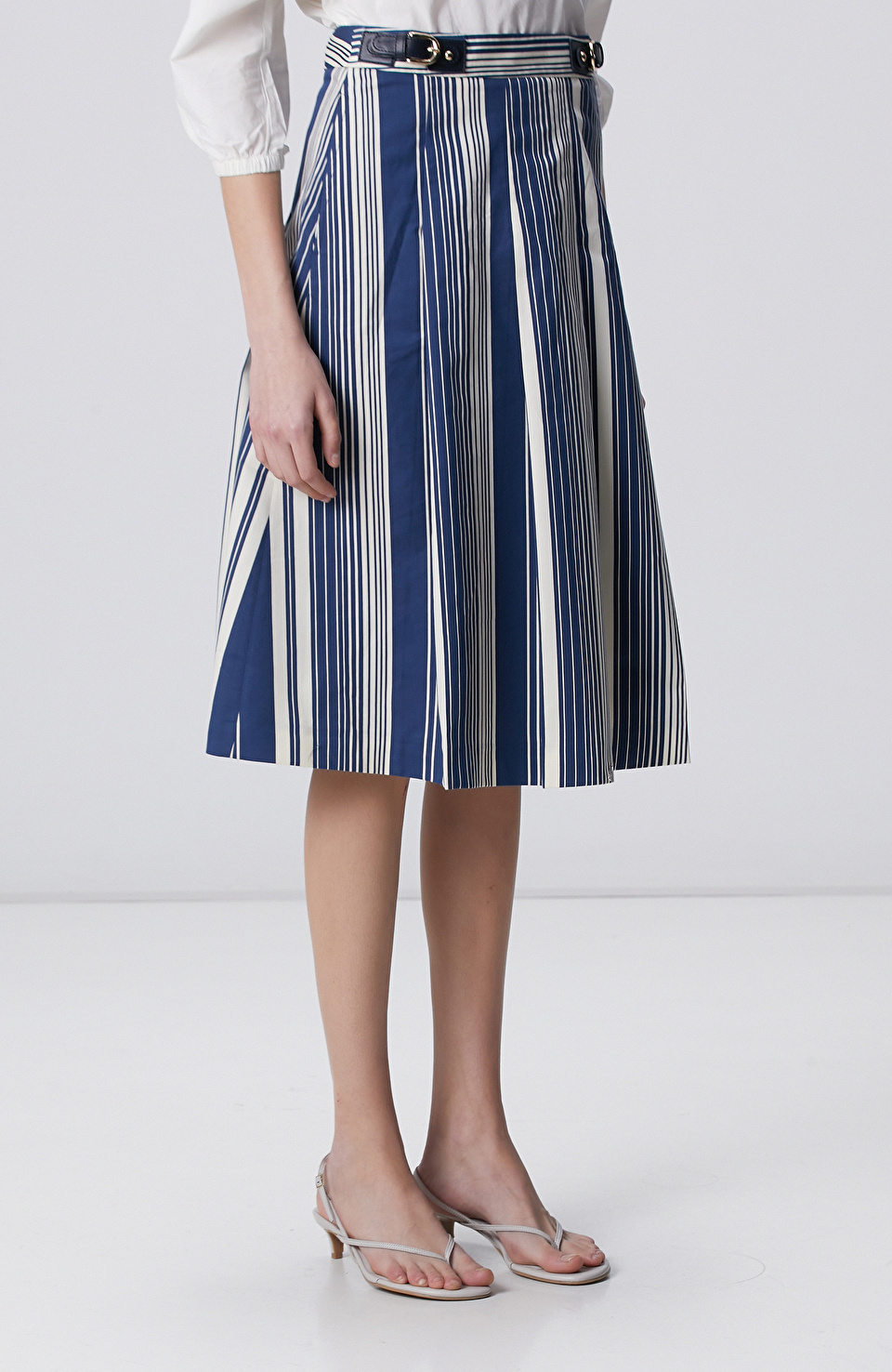 Lacivert Beyaz Çizgili Etek