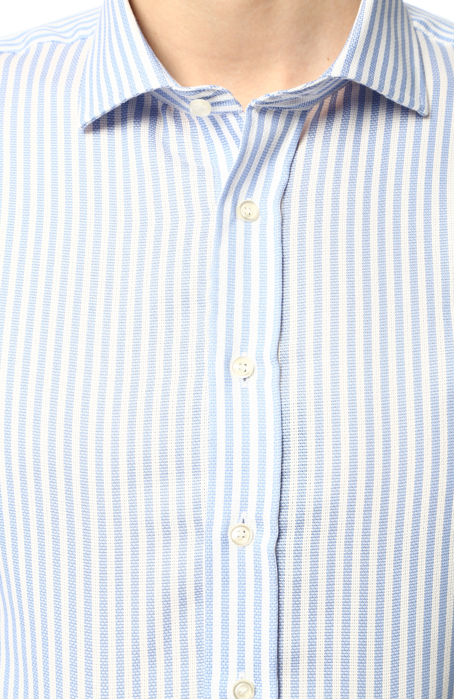 Non Iron Mavi Beyaz Italyan Yaka Çizgili Gömlek