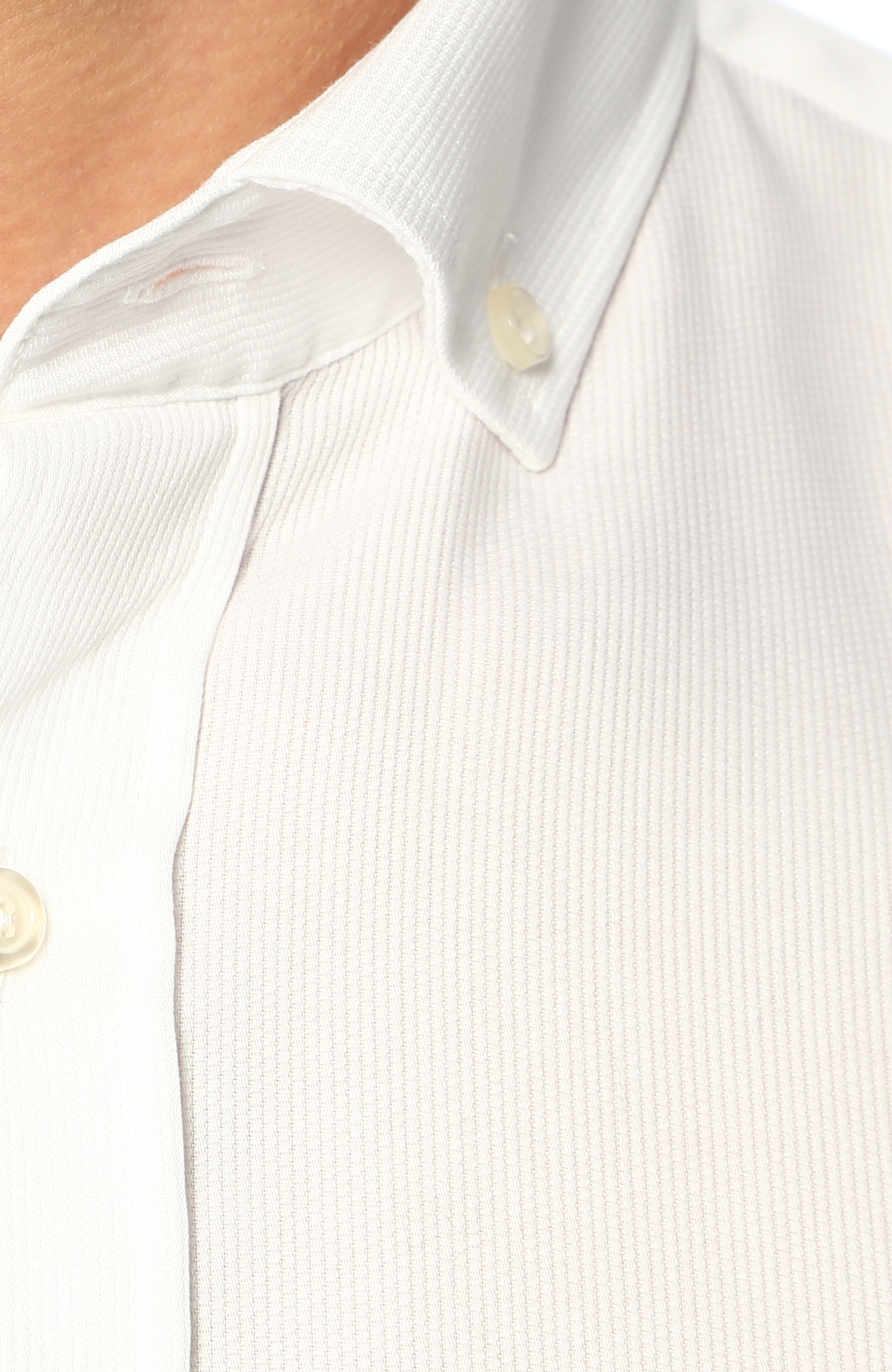 Non Iron Beyaz Düğmeli Yaka Desenli Gömlek