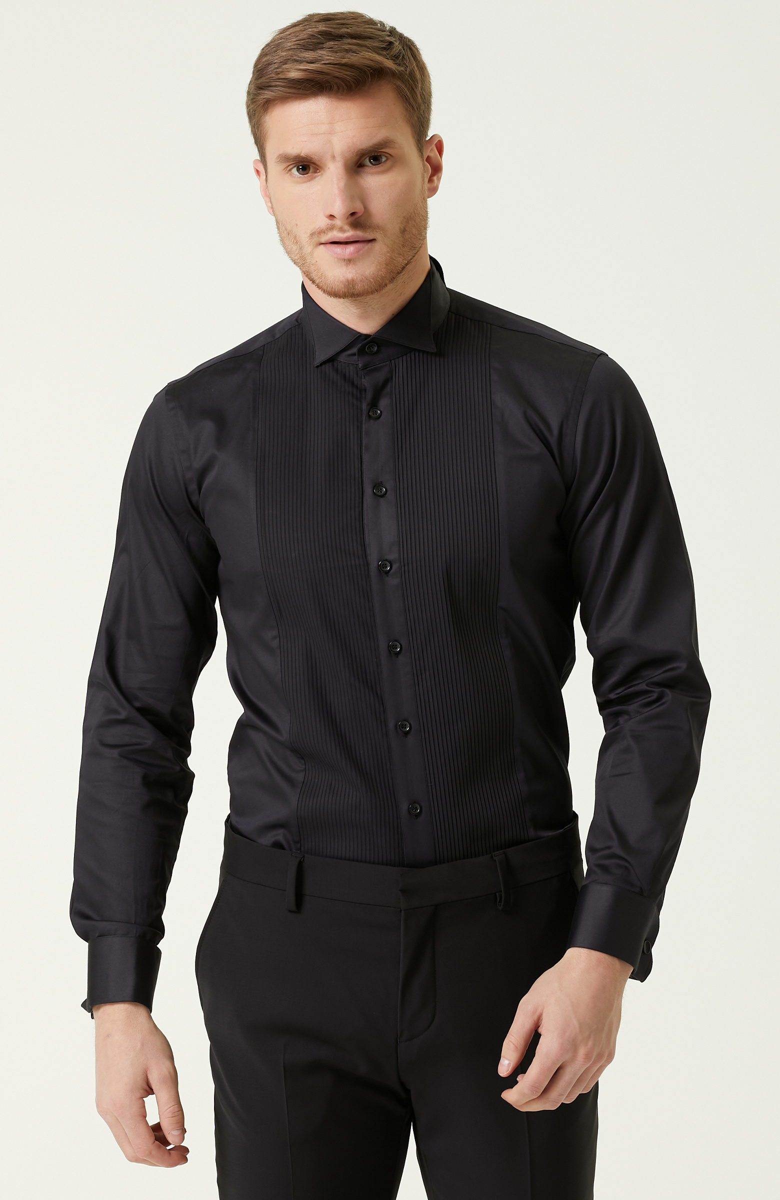 Slim Fit Siyah Smokin Gömleği