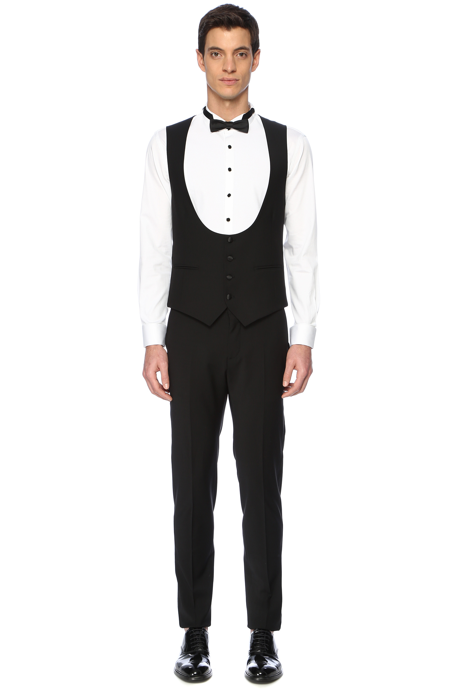 Drop 6 Siyah U Yaka Yün Smokin Yeleği