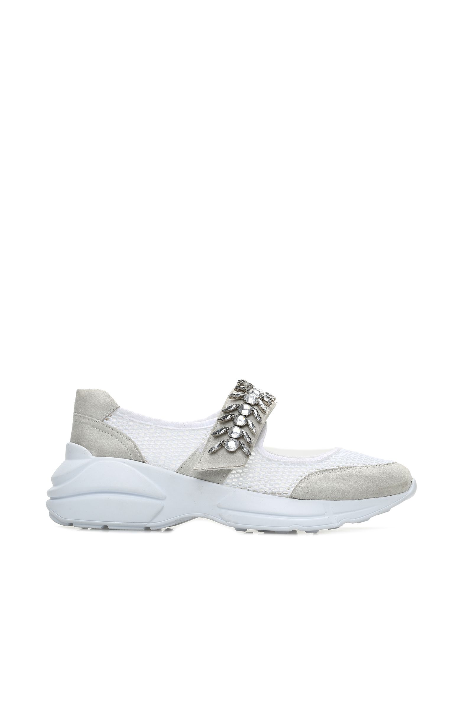 Taşlı Gri Beyaz Kadın Sneaker -1