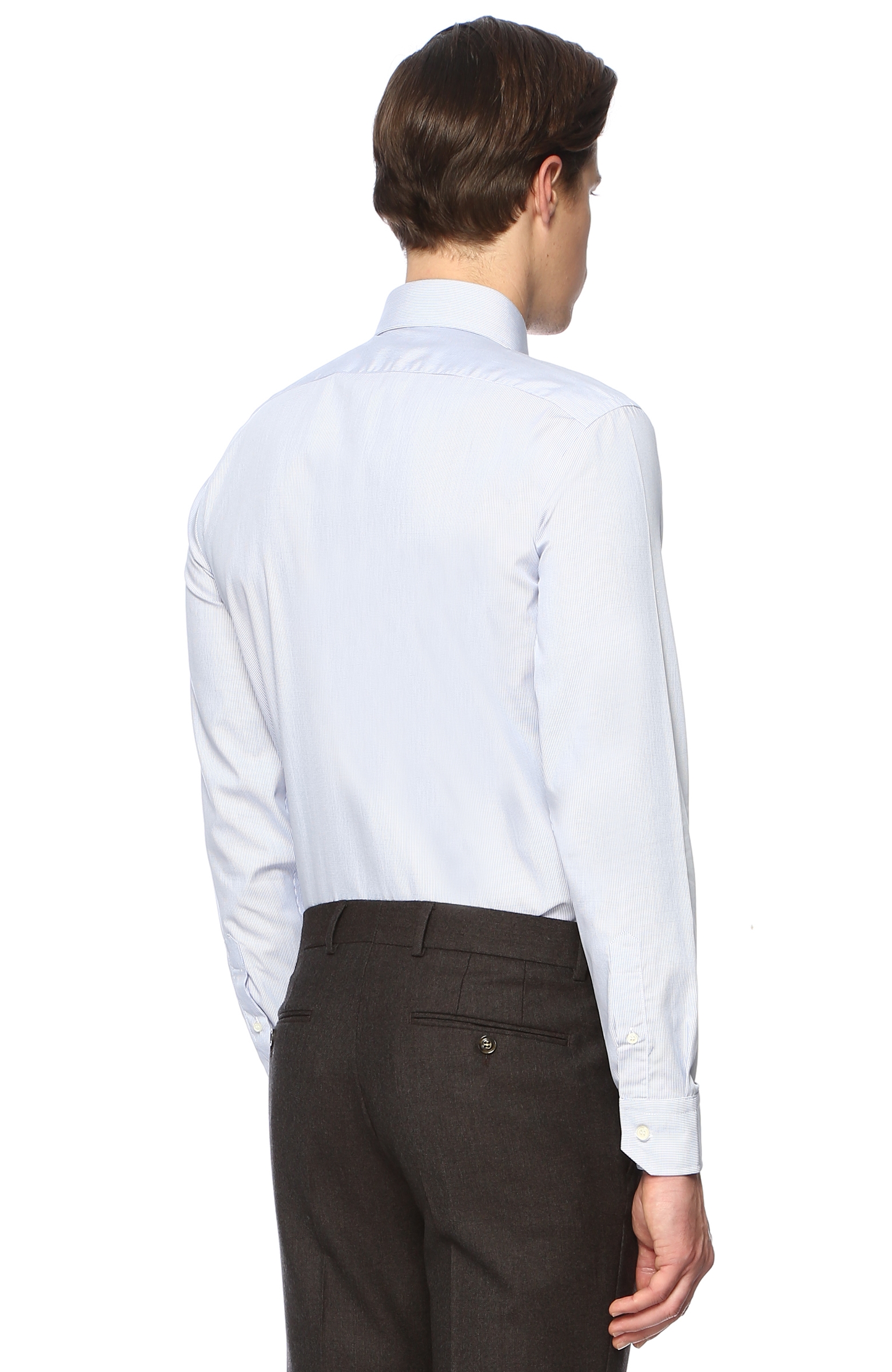 Non Iron Lacivert-Beyaz Italyan Yaka Kareli Slim Fit Gömlek