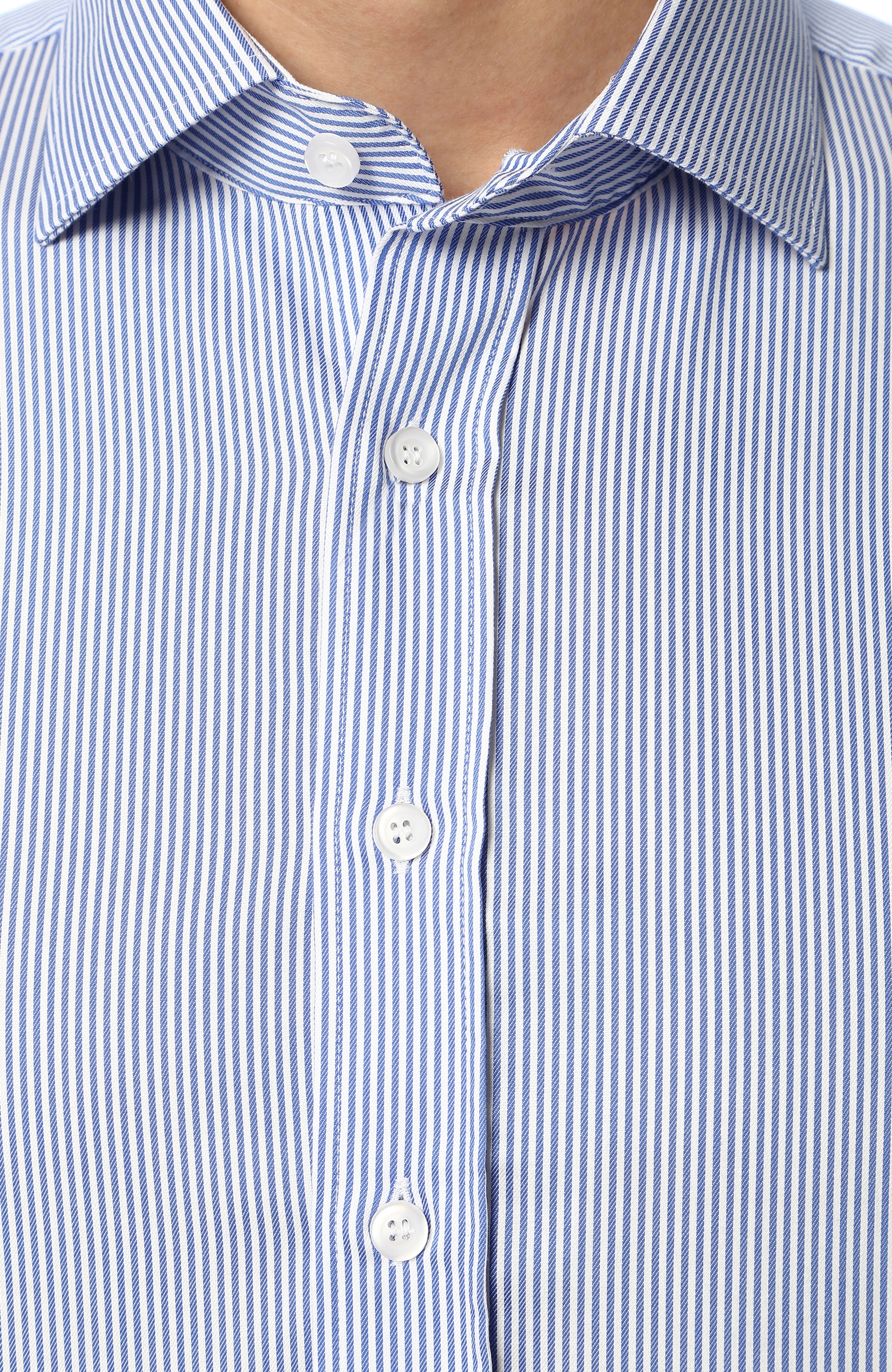 Non Iron Mavi Beyaz Italyan Yaka Çizgili Slim Fit Gömlek