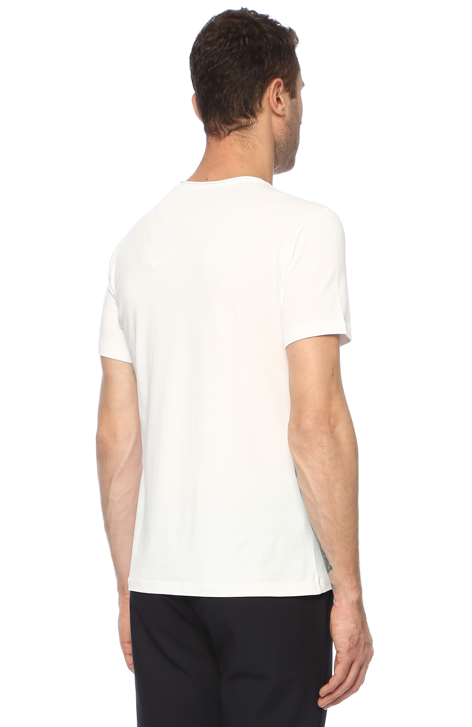 Beyaz Bisiklet Yaka T-Shirt