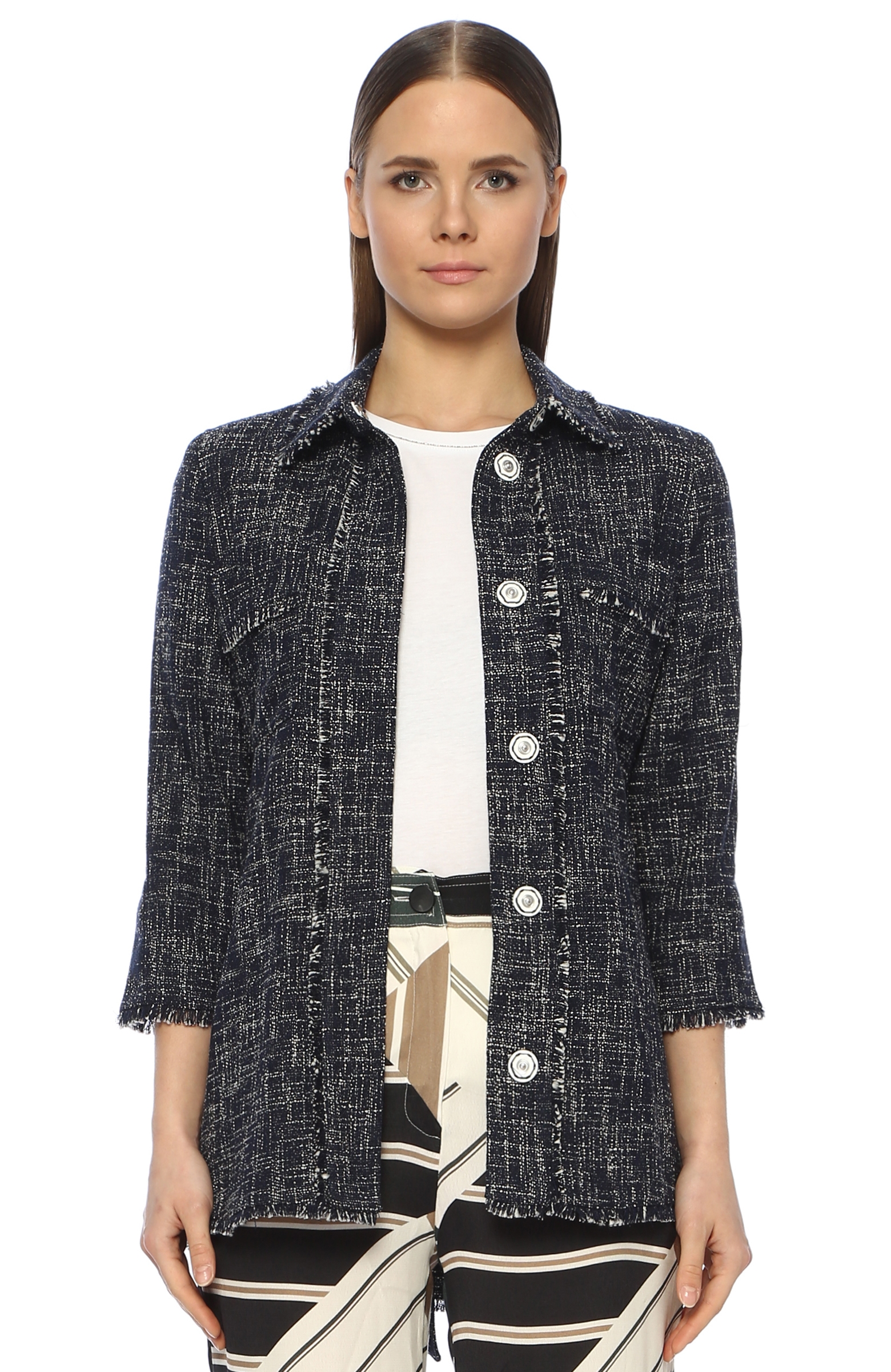 Lacivert İngiliz Yaka Tweed Ceket