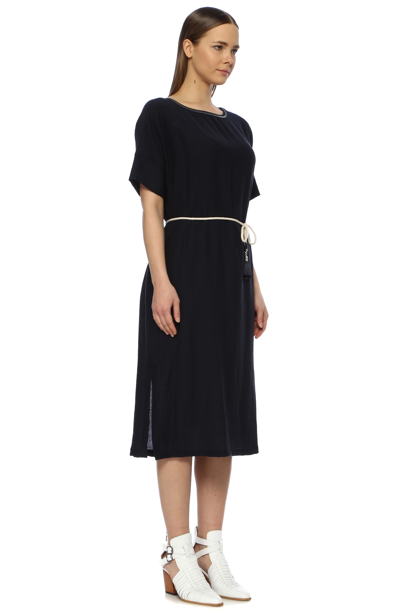 Lacivert Sırt Detaylı Midi Elbise