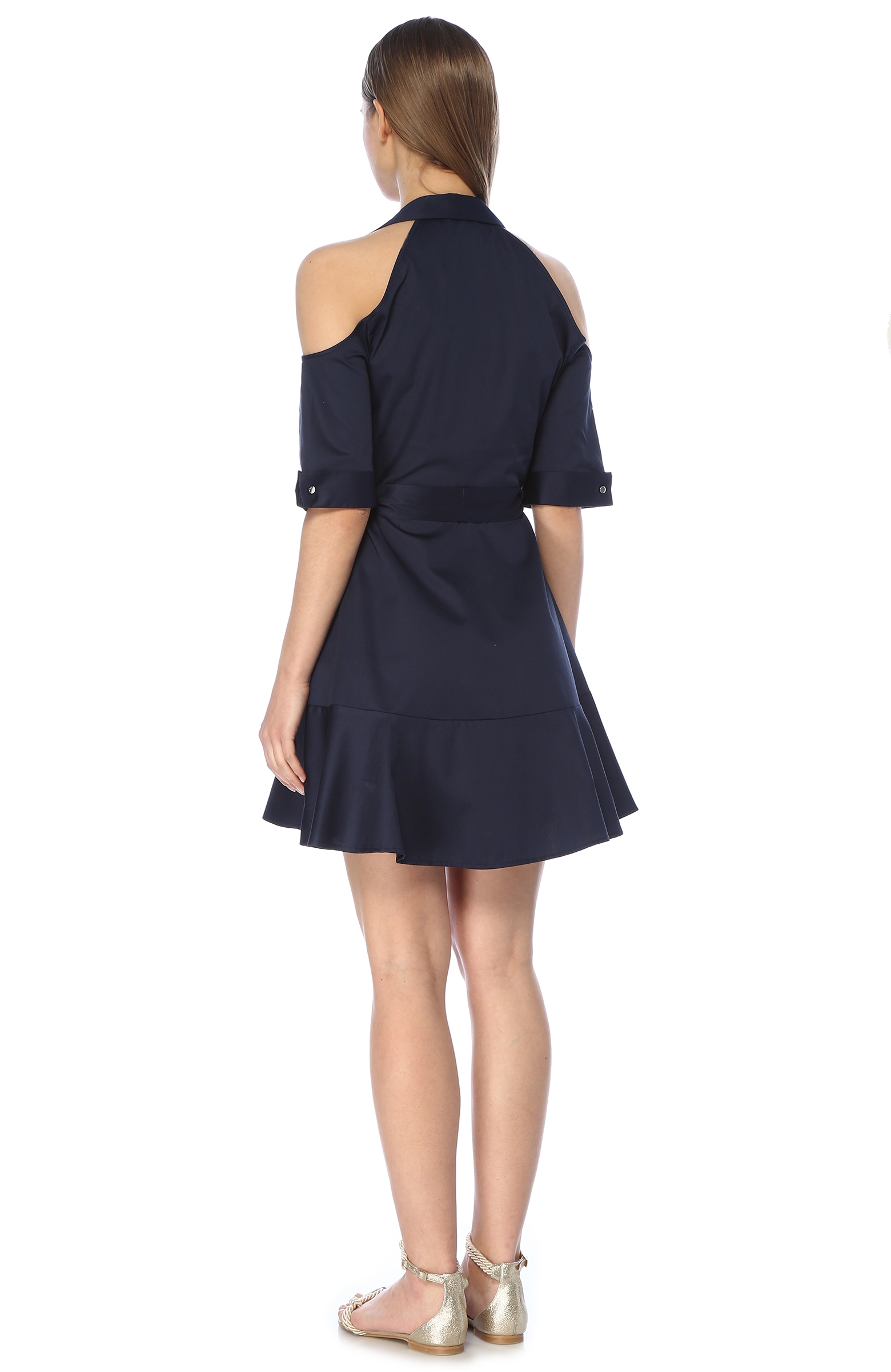 Lacivert Beli Kuşak Detaylı Mini Elbise