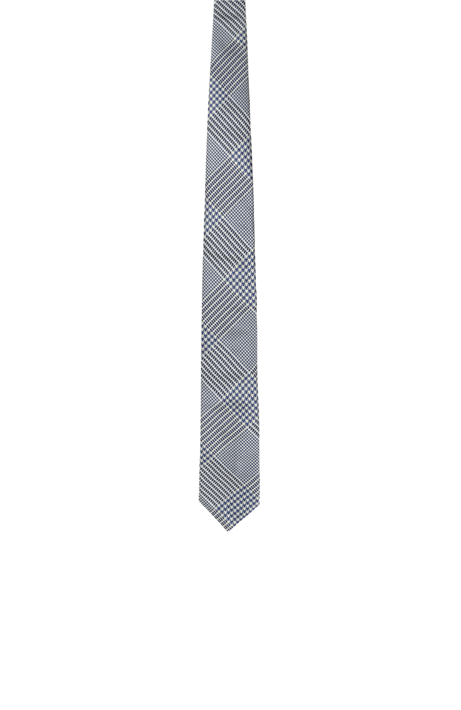 Lacivert Beyaz Mikro Kazayağı Desenli İpek Erkek Kravat