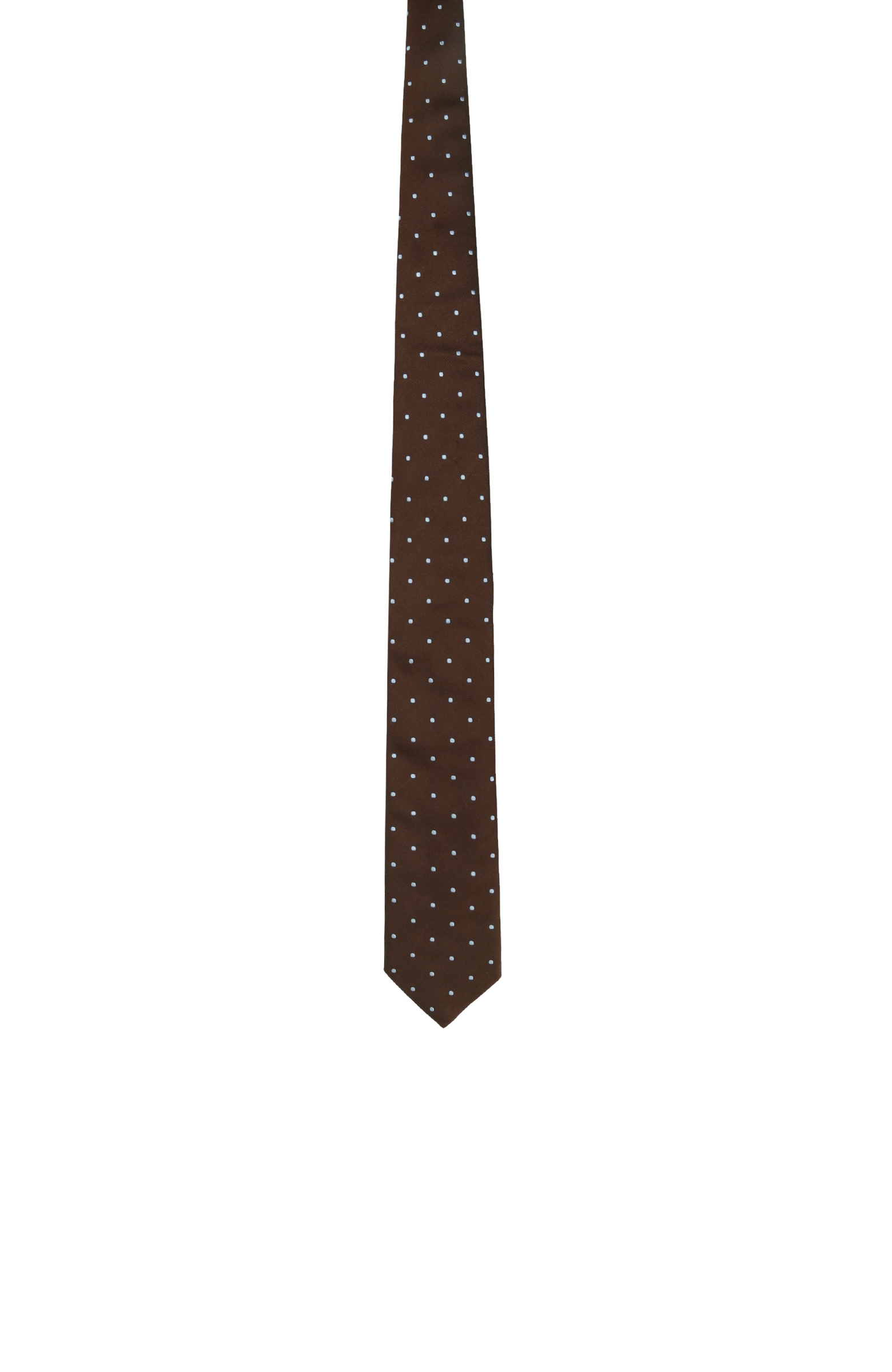 Kahverengi Beyaz Puantiyeli İpek Erkek Kravat