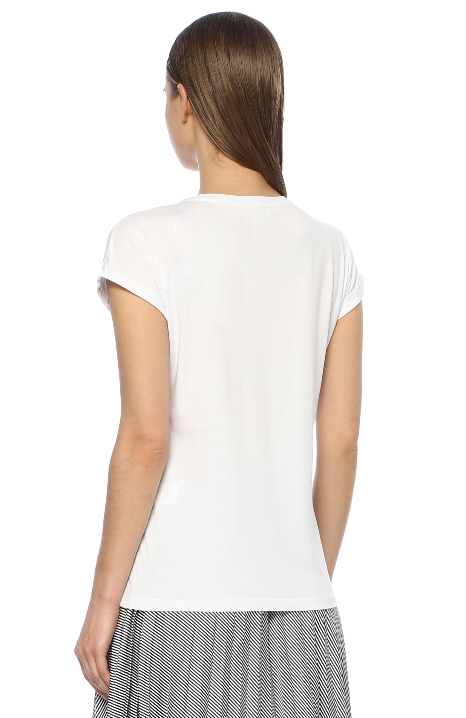 Beyaz Payet İşlemeli Basic T-shirt