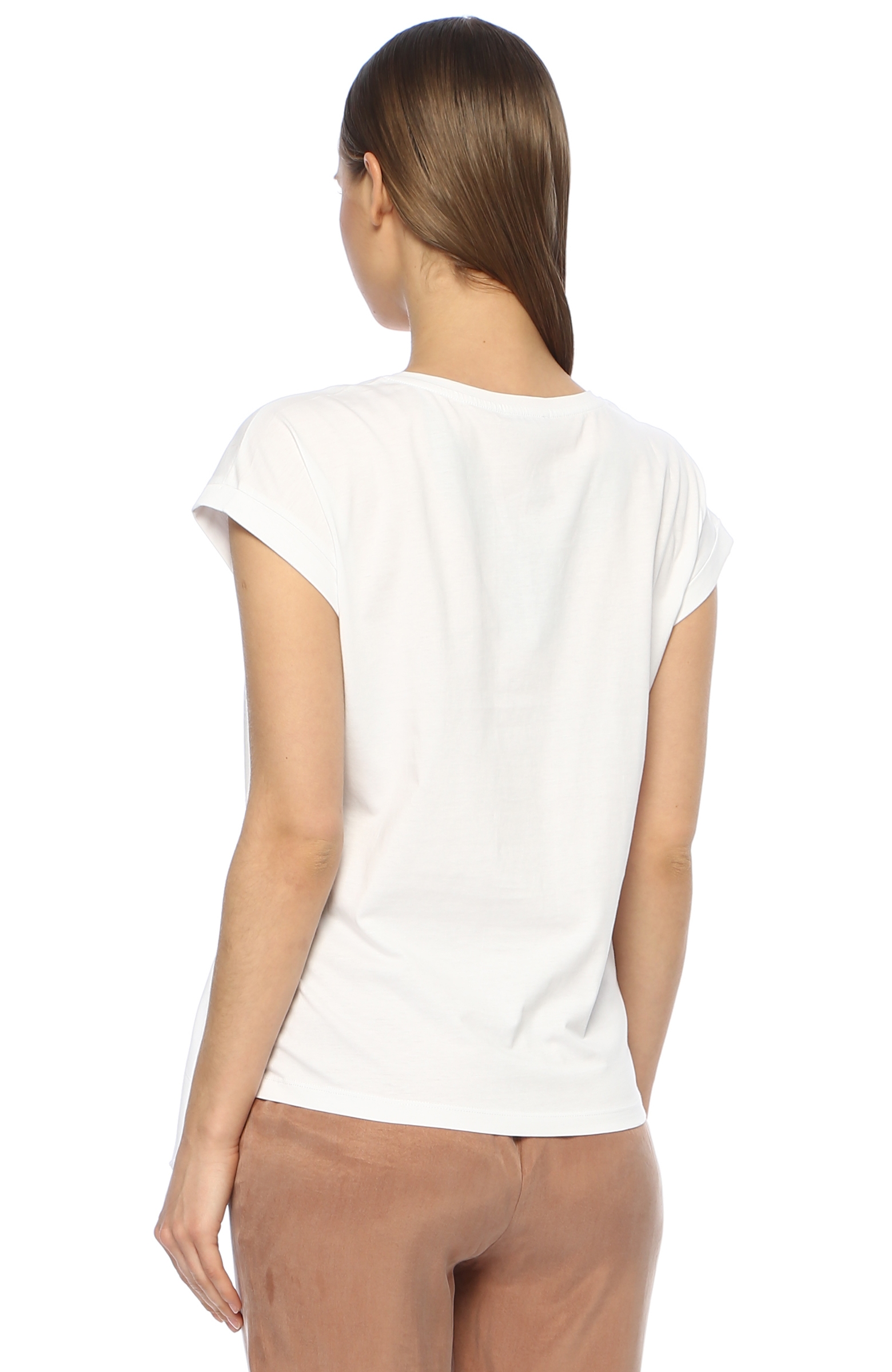 Beyaz Bağlama Detaylı Basic T-shirt