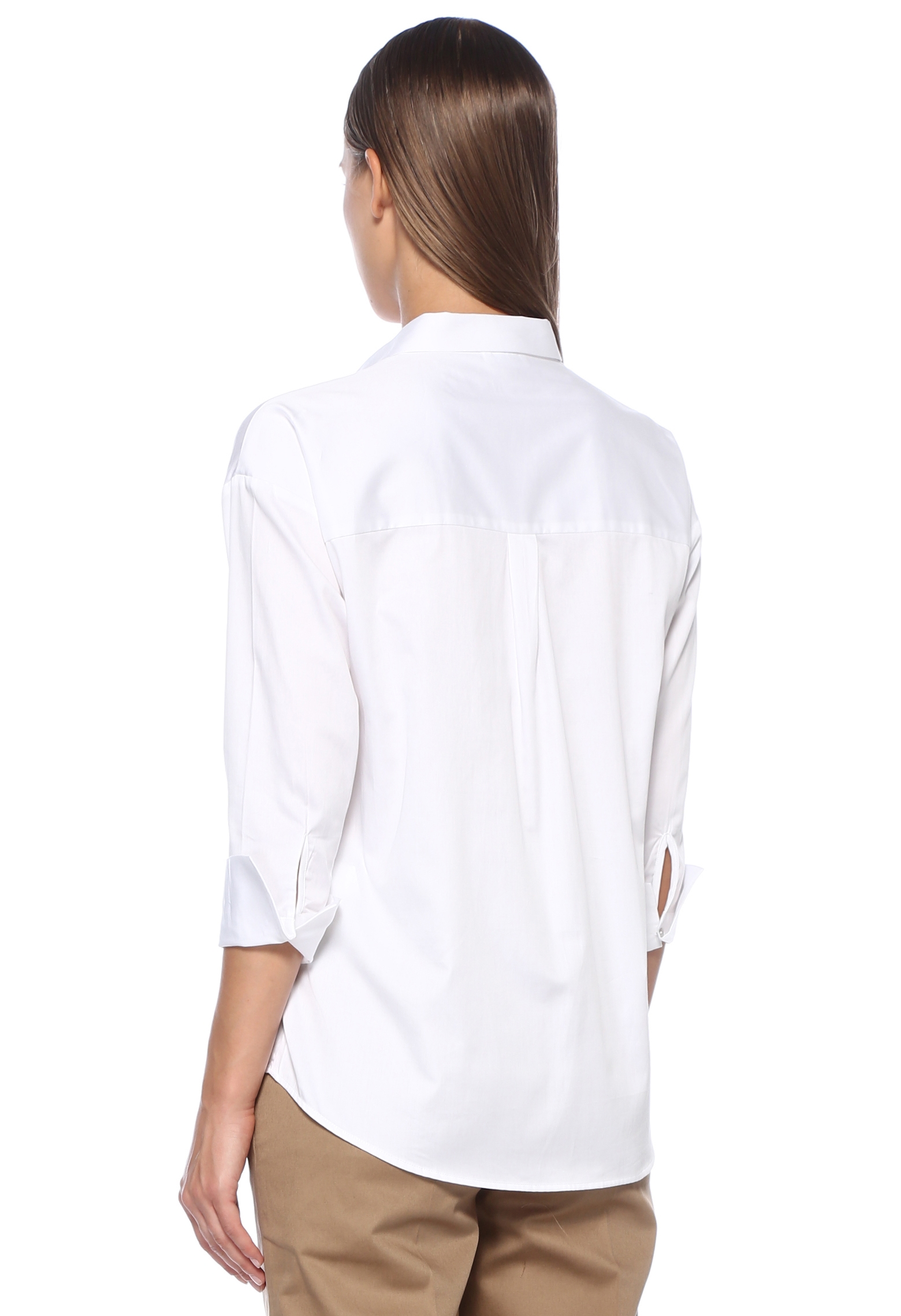 Slim Fit Beyaz Delikli Nakışlı Gömlek