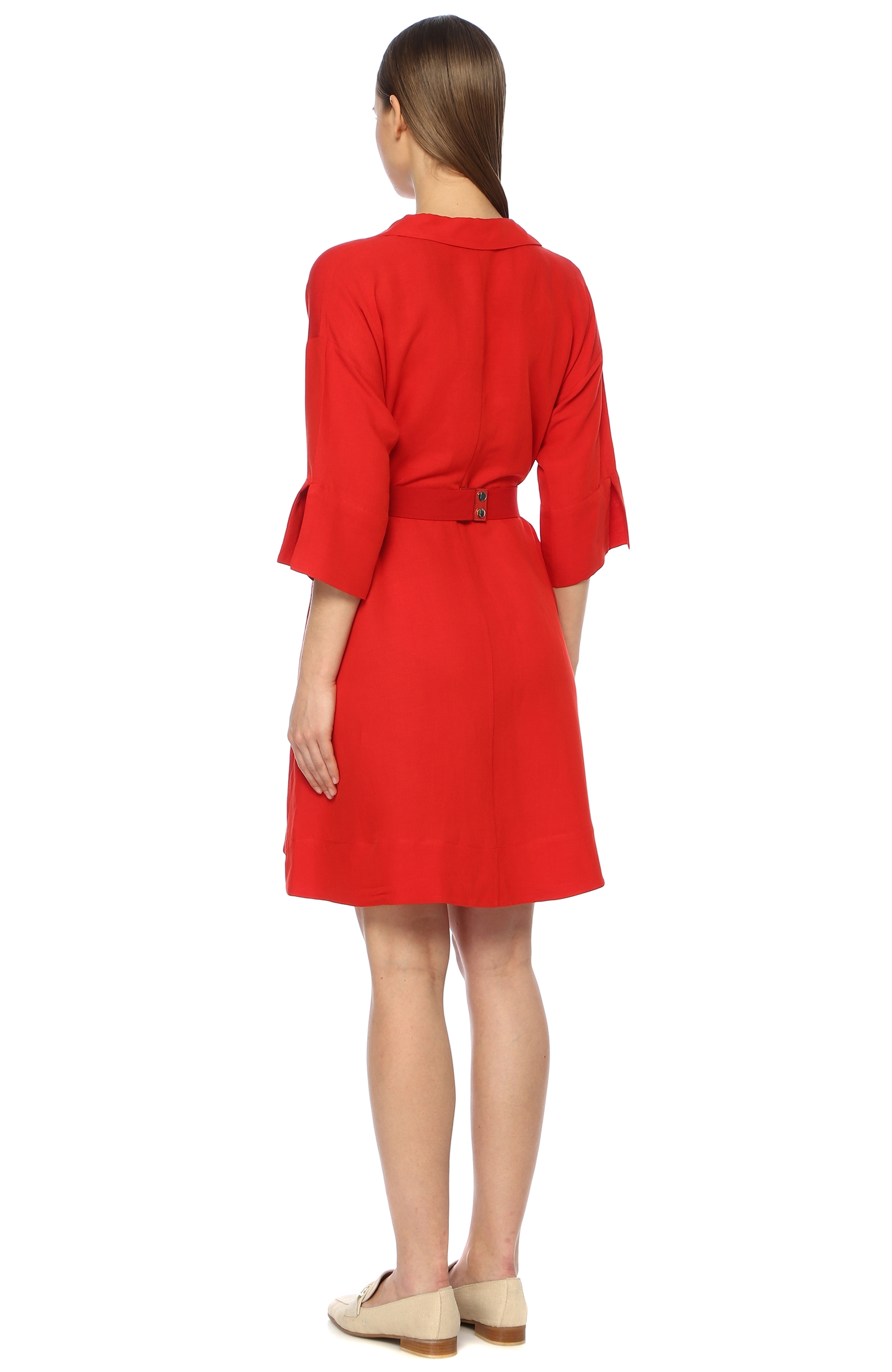 Kırmızı Beli Kemerli Mini Elbise