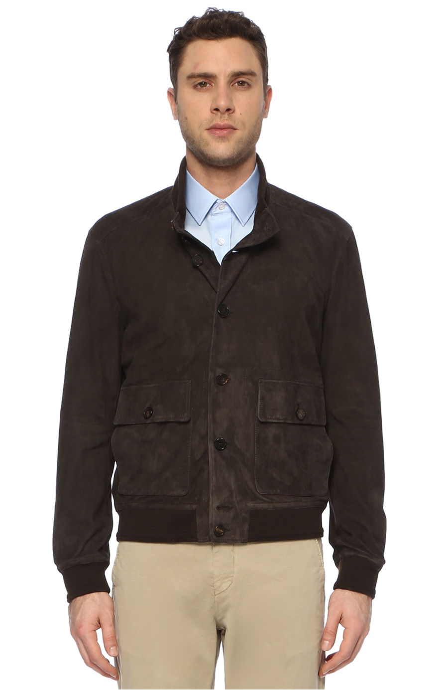 Slim Fit Kahverengi Süet Deri Mont