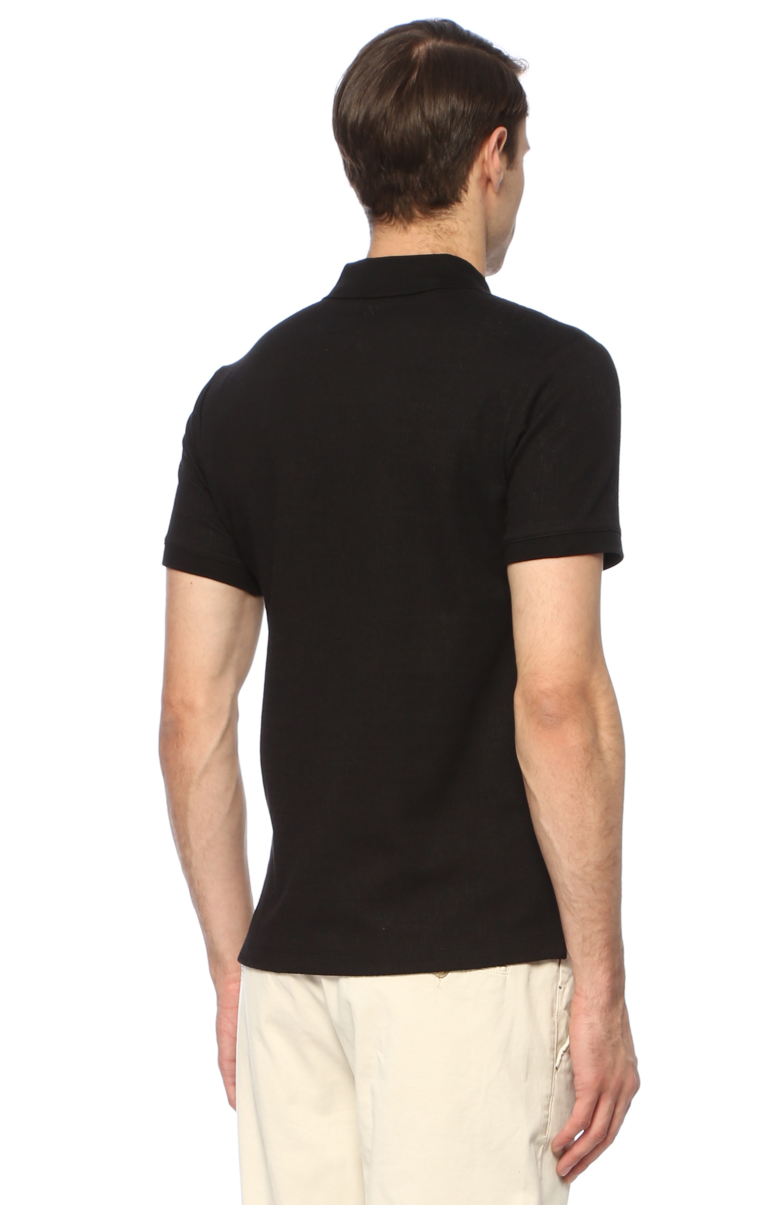 Slim Fit Siyah Polo Yaka Desenli T-shirt