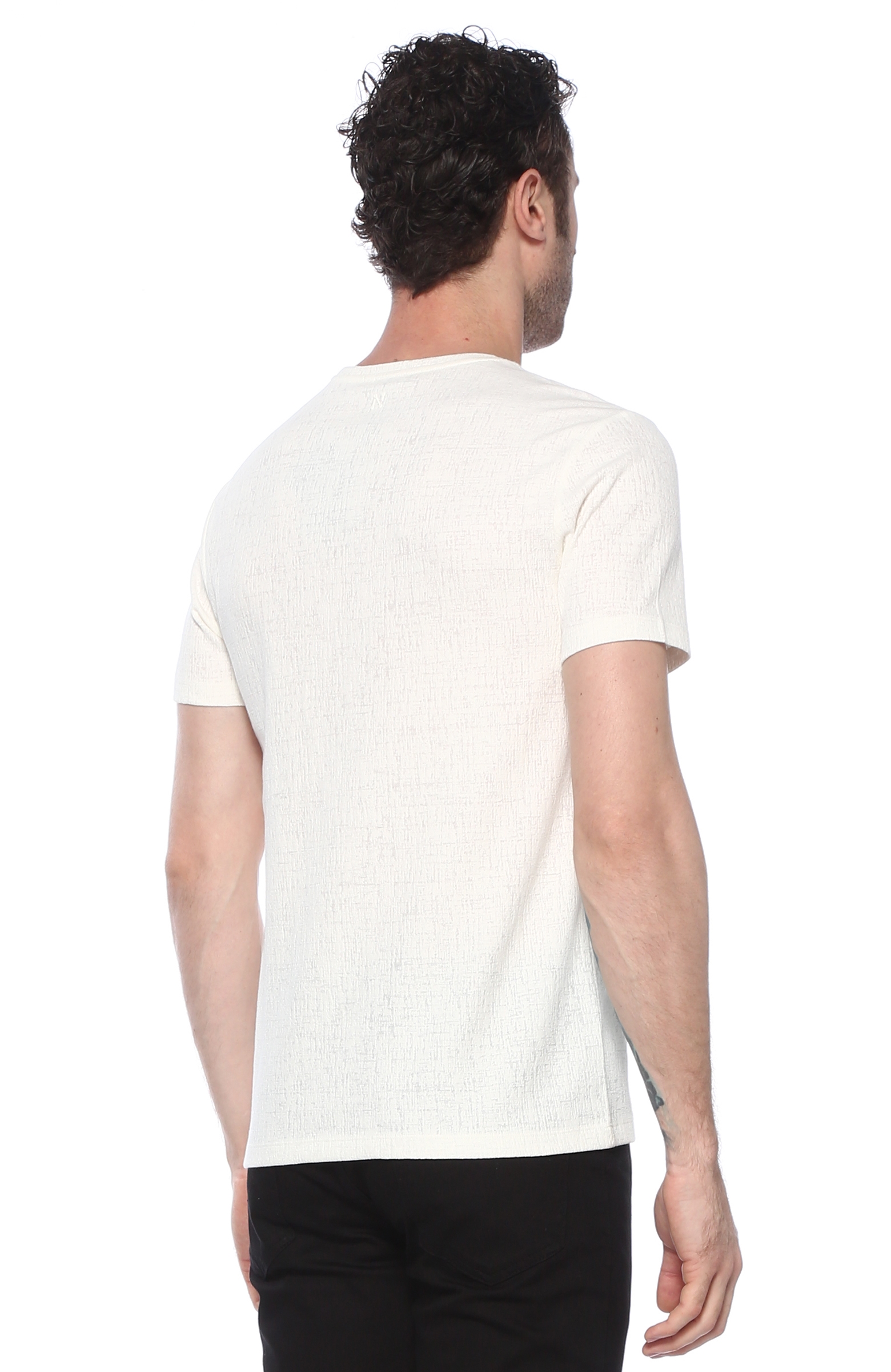 Slim Fit Ekru Desenli Basic T-shirt
