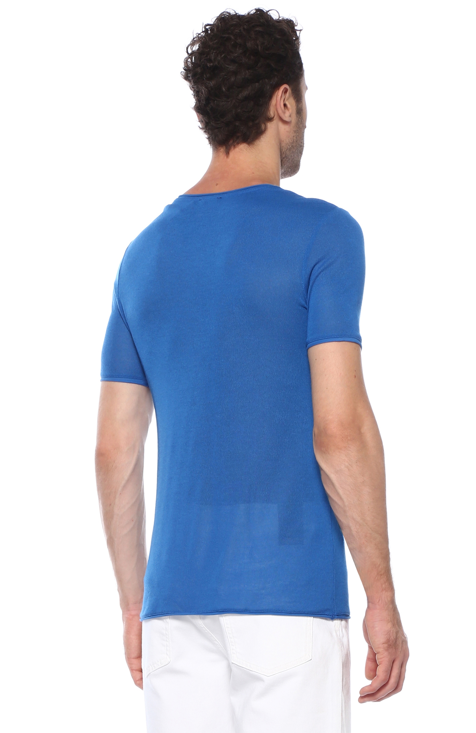 Slim Fit Mavi Bisiklet Yaka Basic T-Shirt
