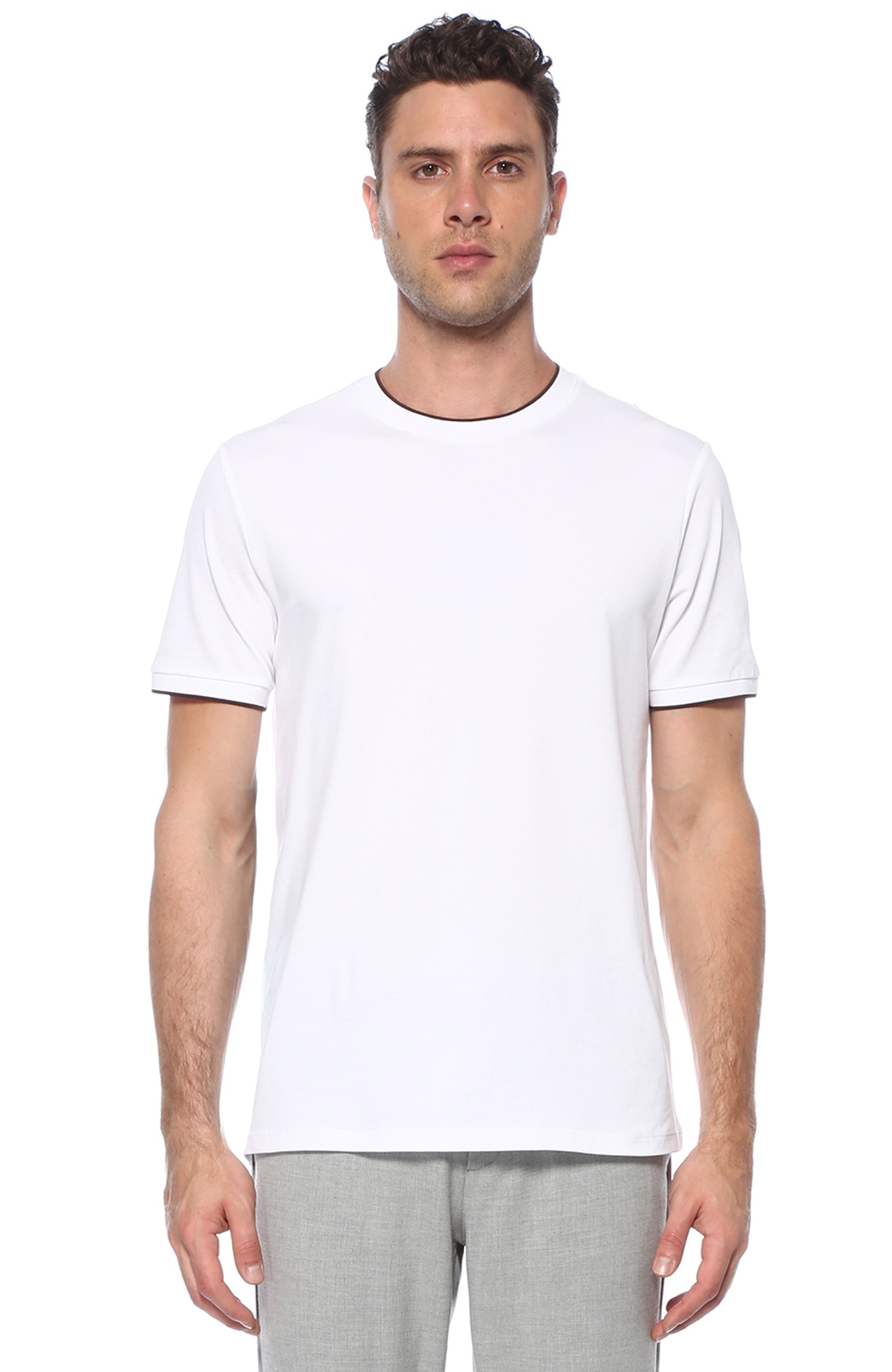 Slim Fit Beyaz Bisiklet Yaka Basic T-shirt