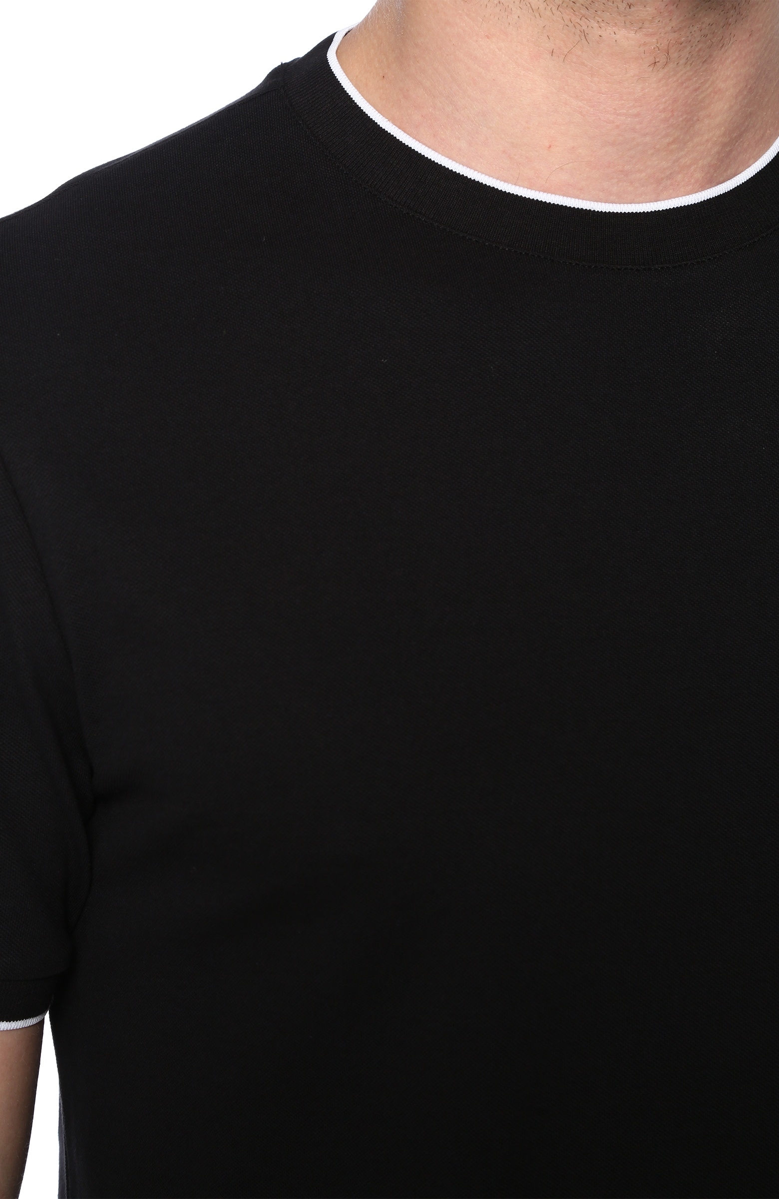 Slim Fit Siyah Kontrast Biyeli Basic T-shirt
