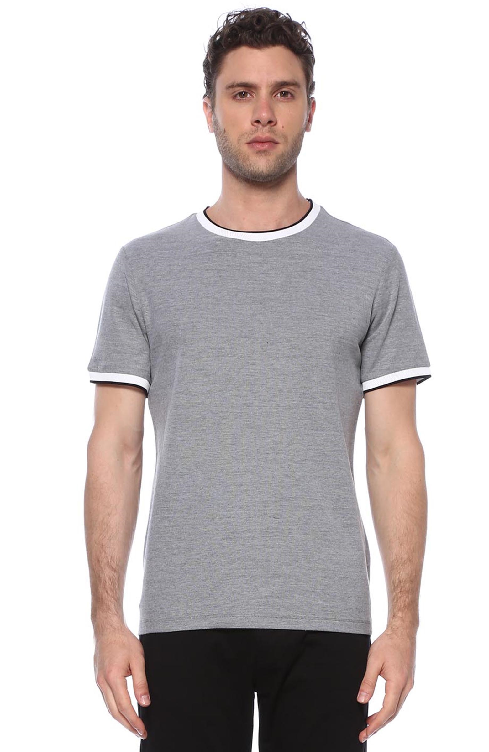 Slim Fit Gri Beyaz Basic T-shirt