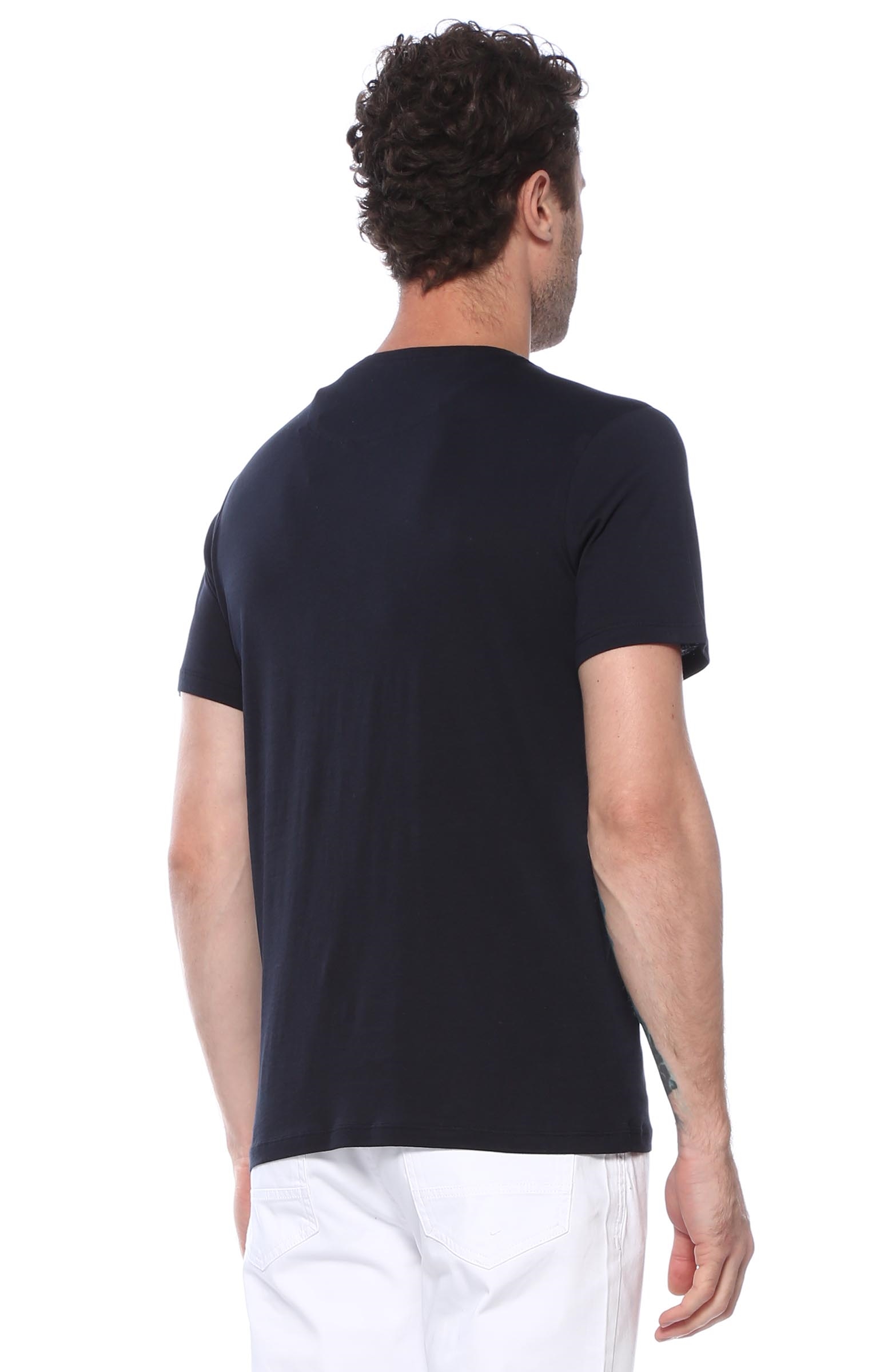 Slim Fit Lacivert Geometrik Nakışlı T-shirt