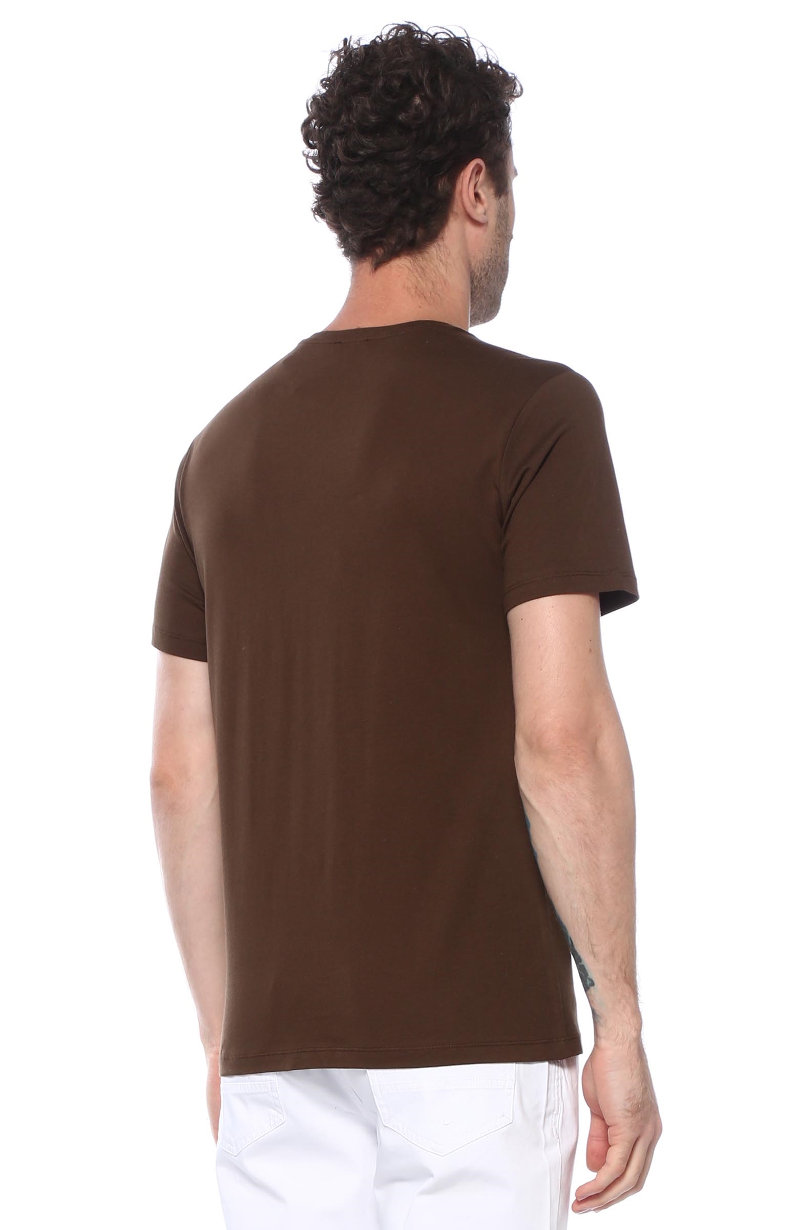 Slim Fit Kahverengi Baskılı T-shirt