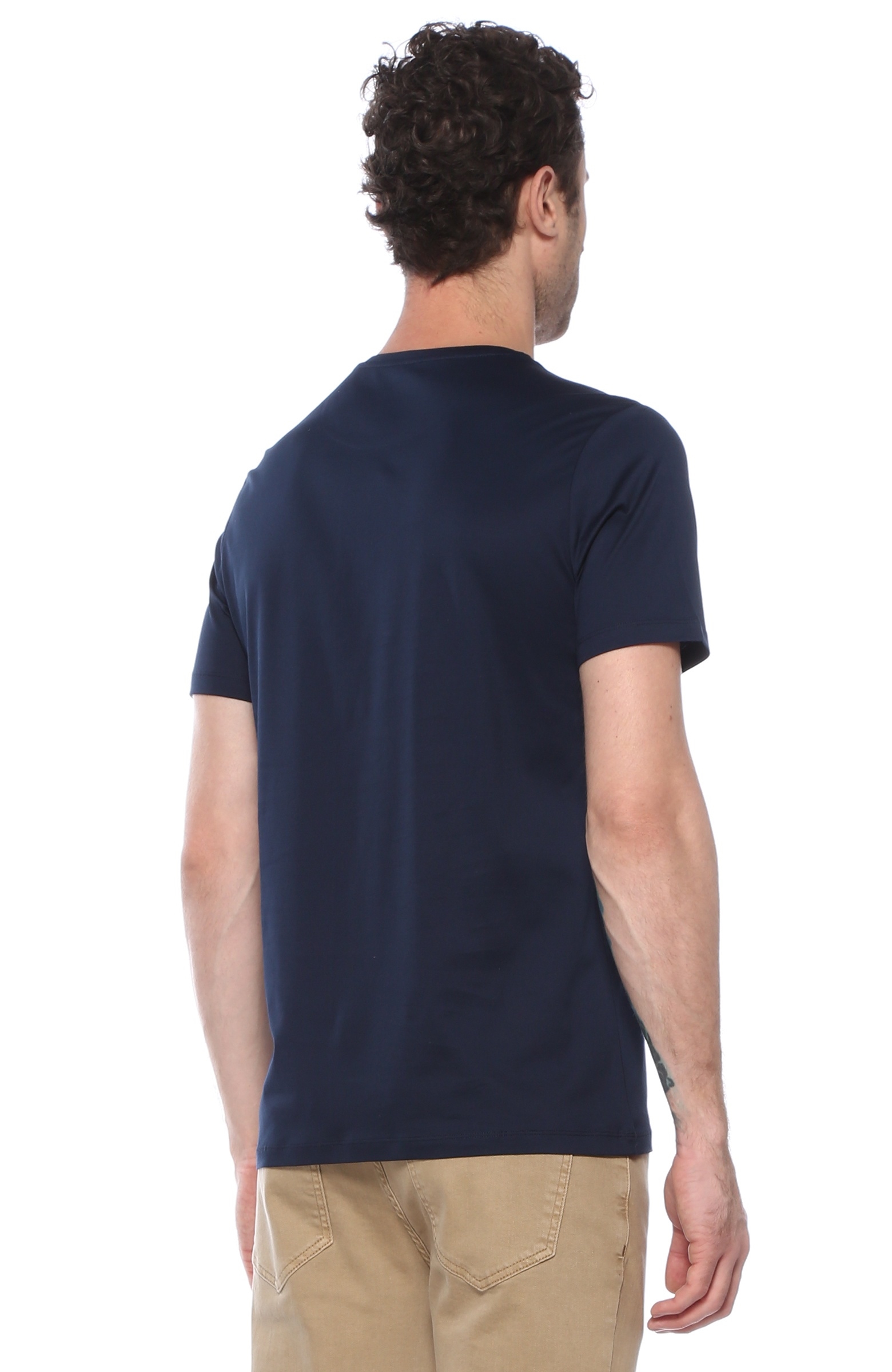Slim Fit Lacivert Kamuflaj Desen Detaylı T-shirt