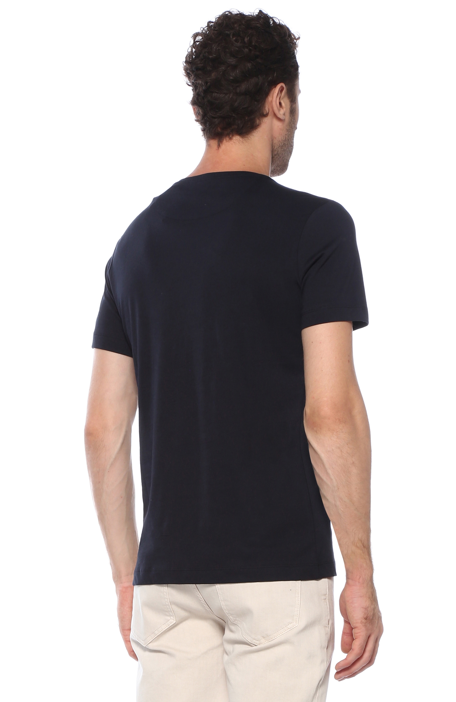 Lacivert Geometrik Desenli Basic T-Shirt