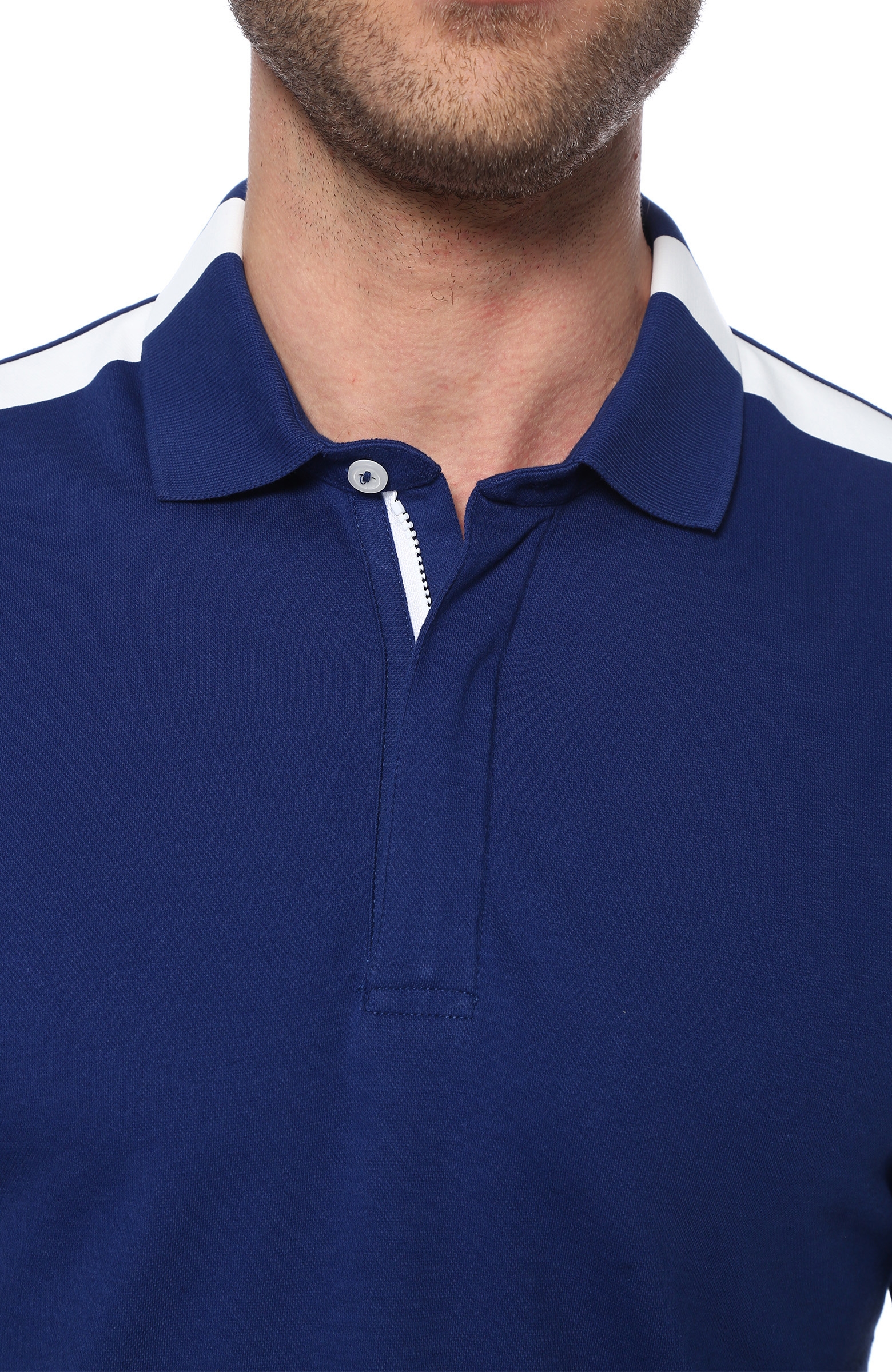 Slim Fit Mavi Polo Yaka Şeritli T-shirt