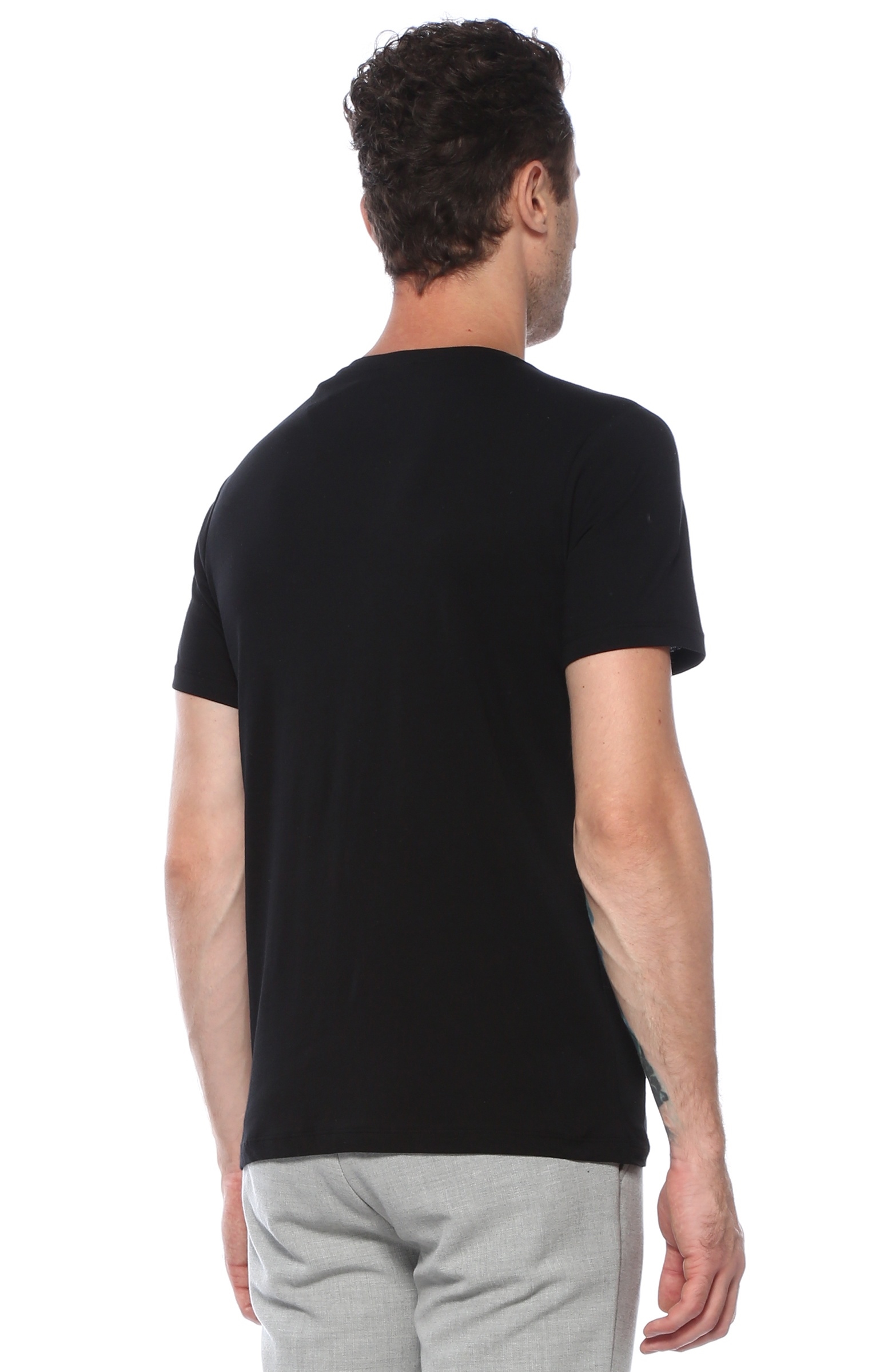 Slim Fit Siyah Şerit Desen Detaylı T-shirt