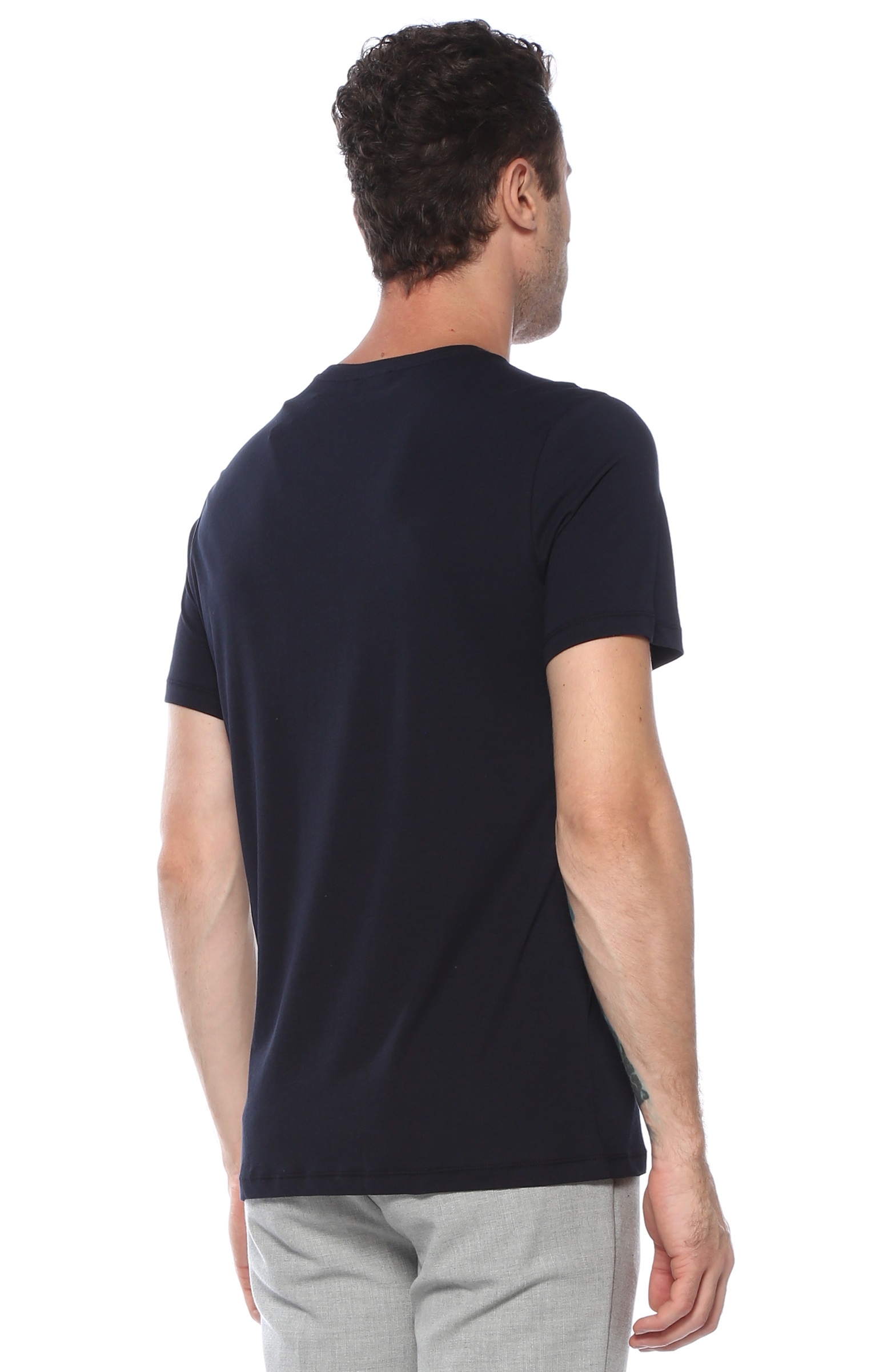 Slim Fit Lacivert Yelkenli Baskı Detaylı T-shirt