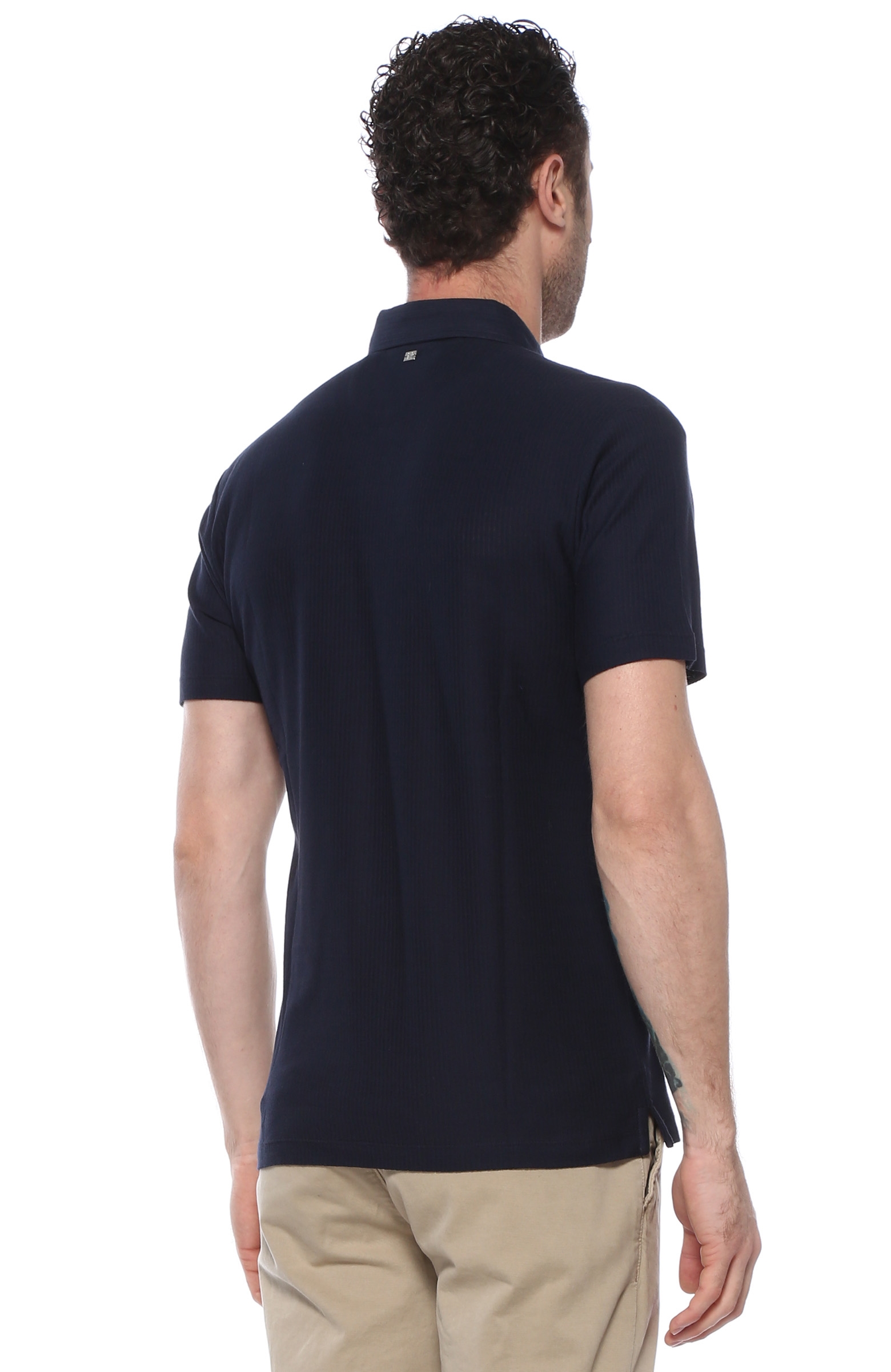 Slim Fit Lacivert Desenli Yaka Detaylı T-shirt