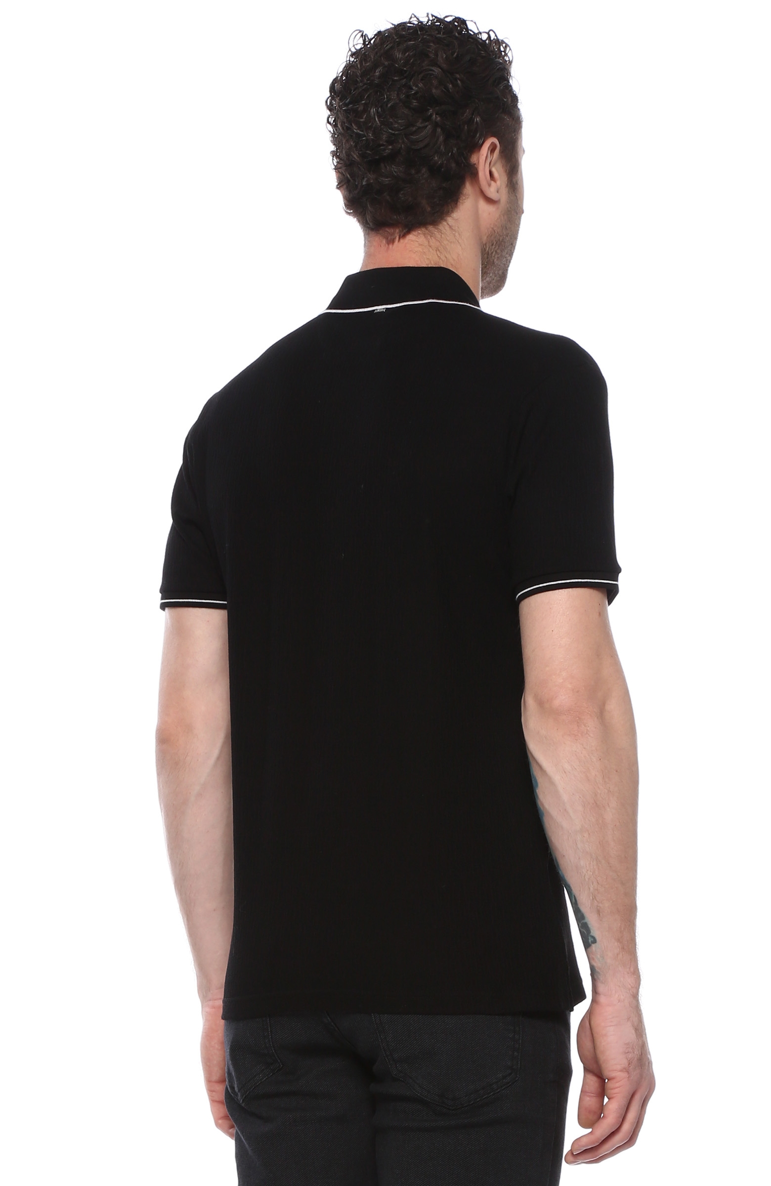 Slim Fit Siyah Polo Yaka Biyeli T-shirt