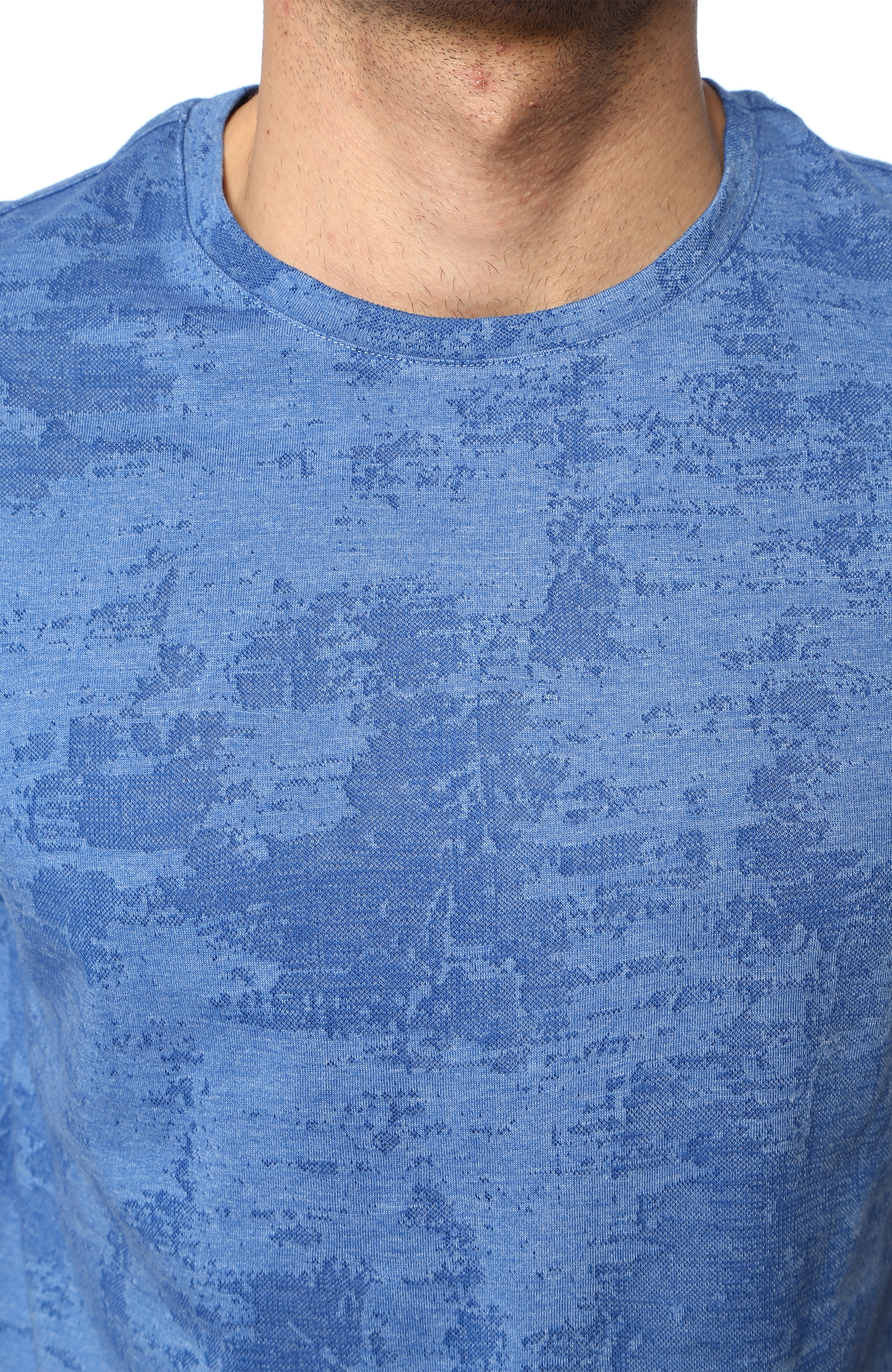 Slim Fit Mavi Jakarlı T-shirt