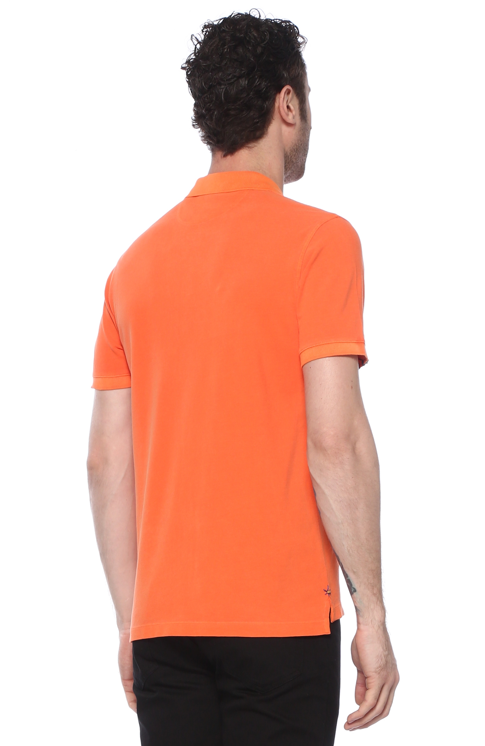 Slim Fit Turuncu Polo Yaka Nakış Detaylı T-shirt